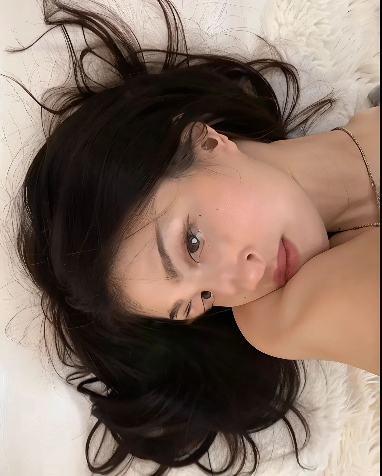 mujer araffed acostada en una cama con la cabeza entre las manos, 18 years, acostado, cara perfecta ), pelo rojo y ojos grandes, pelo rojo y ojos marrones, hermoso cuerpo y rostro detallados, cara sexy, Beautiful Asian face, pale skin persian girl, 2 4 year old female model, cerveza suave de la reina del diablo madison, Cara extremadamente hermosa