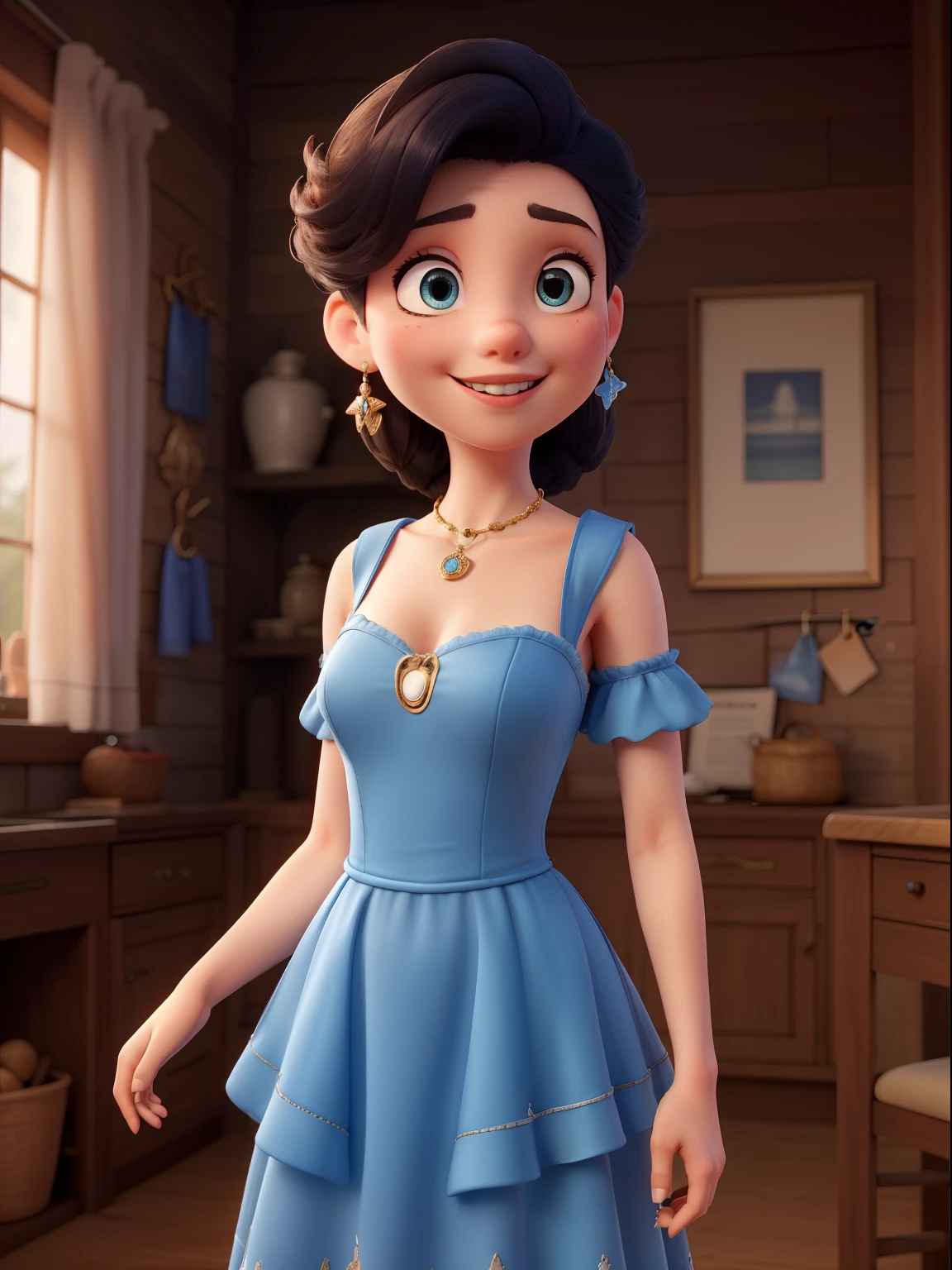 Beauty, Disney style, ((upper body)), blue dress