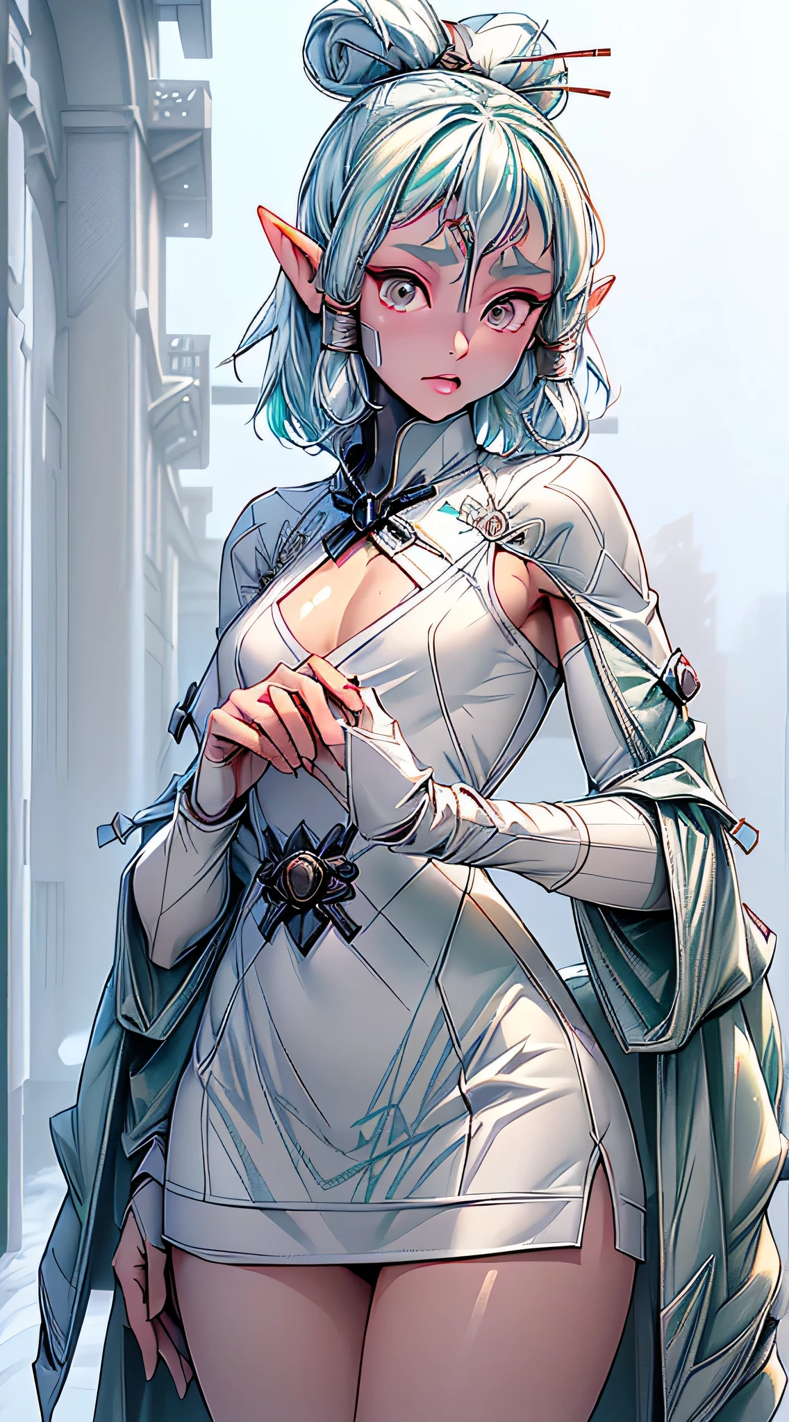 paya, cute elf,(((little ,tiny little body,little))),((())),((anime elf with extremely cute and beautiful aqua hair)), (((elf,elf ears))), ((lesbian,yuri)),(((flat chest))),((((aqua hair:1.35,undercut aqua hair,short hair,colored inner hair,ear breathing)))),(((aqua_eyes:1.3))),intricate eyes,beautiful detailed eyes,symmetrical eyes,big eyes:1.5,(((dark skin,dark_skin,lustrous skin:1.5,bright skin: 1.5,skin tanned,shiny skin,very shiny skin,shiny body,plastic glitter skin,exaggerated shiny skin,illuminated skin))),(,detailed body,(detailed face)), cute,slutty,erotic,daring,(((nsfw))), zettai ryouiki,revealing clothing,show skin,(((Sexy aqua fur coat, aqua fur coat outfit, wearing a ice dress:1.3,aqua winter coat))), ((ice dress,elegant ice dress)),(white gloves,white clothes,(((intricate outfit,intricate clothes,embroidered outfit,ornate outfit,embroidered clothes,ornate clothes))),(centered,scale to fit dimensions,Rule of thirds), ((snowy pine forest)),winter,scenery:1.25,((intricate scenery)),((snow forest background)),Christmas tree, (Glossy winter ornaments),highres,sharp focus,(ultra detailed,extremely detailed),(photorealistic artwork:1.37),(extremely detailed CG unity 8k wallpaper),(((vibrant colors,vibrant theme))),(intricate),(masterpiece),(best quality), hands above head