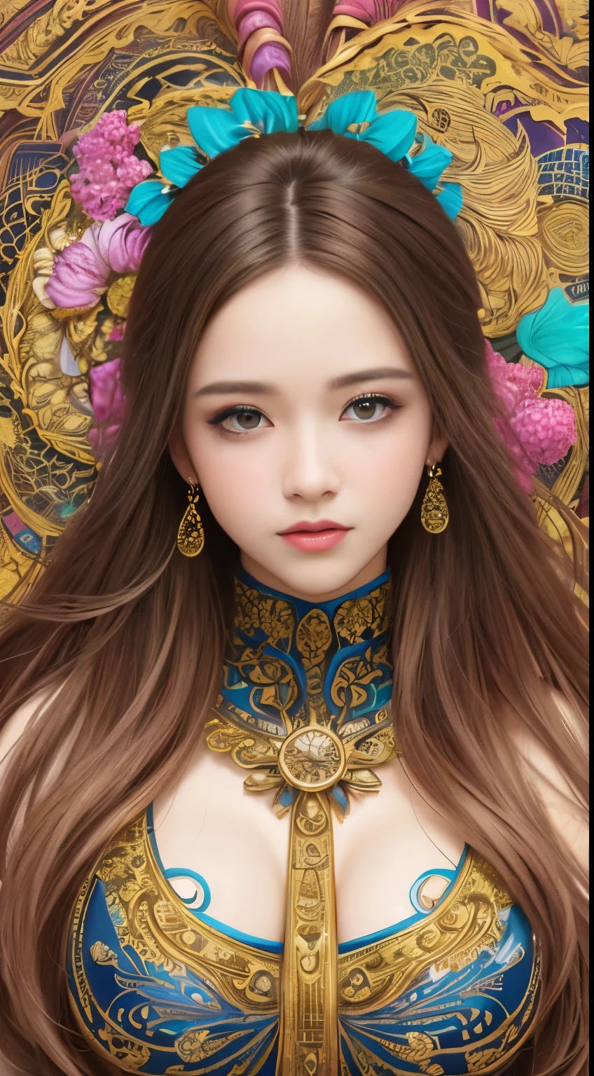 (masterpiece, highest quality, highest quality, official art, beautiful and aesthetic:1.2), (1 girl), very detailed,colorful,most detailed, official art, unity 8k wallpaper, super detailed, beautiful and aesthetic, beautiful, masterpiece, highest quality, (zentangle, mandala, tangle, entangle) ,holy light,gold foil,gold leaf art,glitter drawing, Perfect Nwsj Seriously