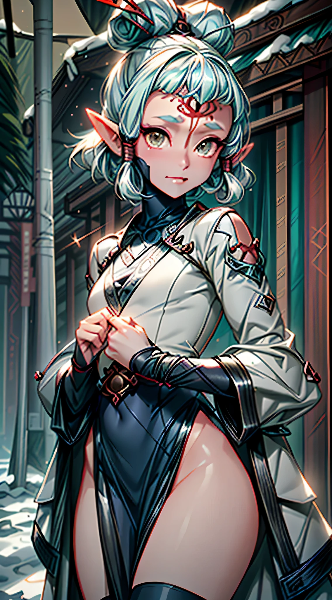 paya, cute elf,(((little ,tiny little body,little))),(((6 ))),((anime elf with extremely cute and beautiful aqua hair)), (((elf,elf ears))), ((lesbian,yuri)),(((flat chest))),((((aqua hair:1.35,undercut aqua hair,short hair,colored inner hair,ear breathing)))),(((aqua_eyes:1.3))),intricate eyes,beautiful detailed eyes,symmetrical eyes,big eyes:1.5,(((dark skin,dark_skin,lustrous skin:1.5,bright skin: 1.5,skin tanned,shiny skin,very shiny skin,shiny body,plastic glitter skin,exaggerated shiny skin,illuminated skin))),(,detailed body,(detailed face)), cute,slutty,erotic,daring,(((nsfw))), zettai ryouiki,revealing clothing,show skin,(((Sexy aqua fur coat, aqua fur coat outfit, wearing a ice dress:1.3,aqua winter coat))), ((ice dress,elegant ice dress)),(white gloves,white clothes,(((intricate outfit,intricate clothes,embroidered outfit,ornate outfit,embroidered clothes,ornate clothes))), (dynamic pose:1.0),embarrassed,(centered,scale to fit dimensions,Rule of thirds), ((snowy pine forest)),winter,scenery:1.25,((intricate scenery)),((snow forest background)),Christmas tree, (Glossy winter ornaments),highres,sharp focus,(ultra detailed,extremely detailed),(photorealistic artwork:1.37),(extremely detailed CG unity 8k wallpaper),(((vibrant colors,vibrant theme))),(intricate),(masterpiece),(best quality), smiling, happy,
