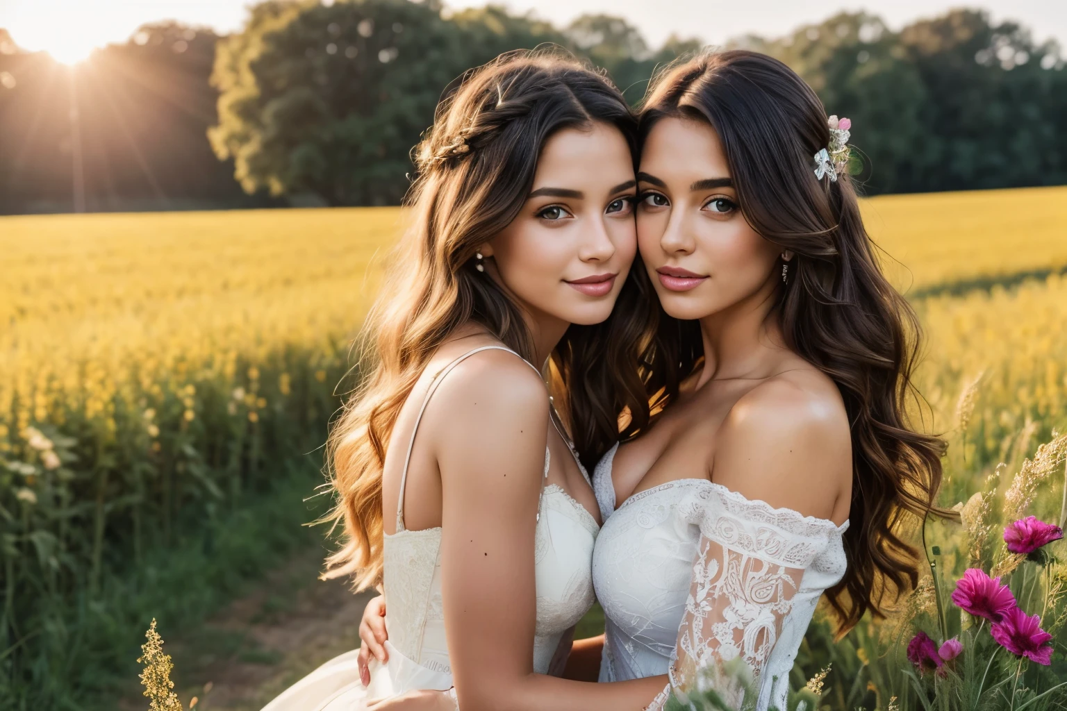 (best quality,4k,8k,highres,masterpiece:1.2), ultra-detailed, (realistic,photorealistic,photo-realistic:1.37), (country girl), (seductive:1.1), (:1.1), (sexy:1.2), (charming:1.1), (playful:1.1), (beautiful detailed eyes:1.1), (beautiful detailed lips:1.1), (long eyelashtres:1.1), (flawless skin:1.1), (fashionable outfit:1.1), (dynamic pose:1.1), (scenic countryside backdrop), (sun-kissed complexion), (soft natural lighting), (vivid colors), (lively atmosphere), (swaying wheat fields), (colorful wildflowers), (rustic wooden fence:1.1), (straw hat:1.1), (flowing curly hair), (body language full of confidence and allure), (gentle breeze:1.1), (carefree expression), (cute freckles:1.1), (playful wink), (golden sunlight illuminating the scene), (joyful energy), (authentic rural vibes), (sultry yet wholesome), (beautifully vibrant art style), (captivating figure), (ethereal beauty), (charismatic smile), (expressive eyes), (sensuous atmosphere)