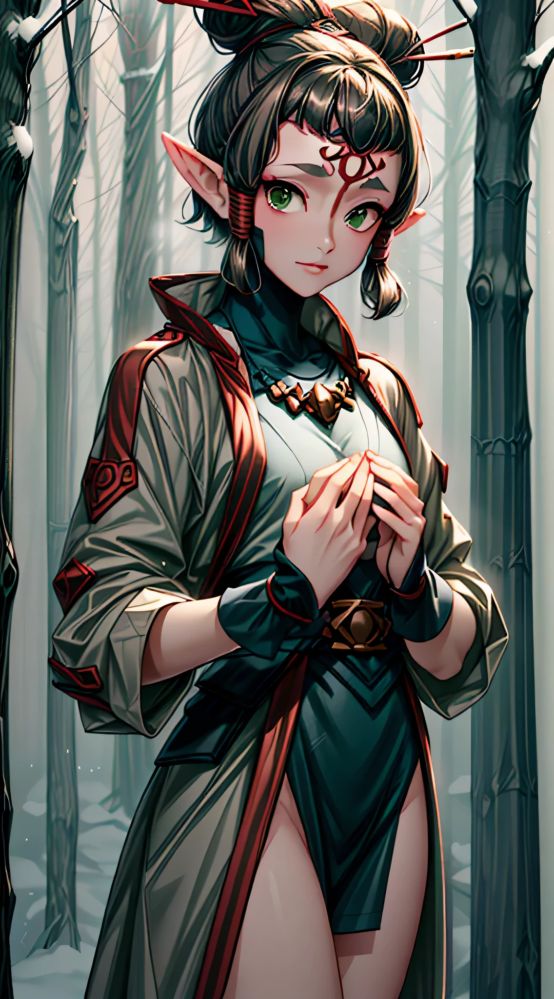 paya, cute elf,(((little ,tiny little body,little))),(((6 years old))),((anime elf with extremely cute and beautiful brown hair)), (((elf))), (((elf ears))), ((((brown hair:1.35,short brown hair,boy haircut,tny short haircut,colored inner hair,ear breathing)))),(((green_eyes:1.3))),intricate eyes,beautiful detailed eyes,symmetrical eyes,big eyes:1.5,(((lustrous skin:1.5,bright skin: 1.5,skin tanned,shiny skin,very shiny skin,shiny body,plastic glitter skin,exaggerated shiny skin,illuminated skin))),(detailed body,(detailed face)), cute,slutty,erotic,daring,((nsfw)), (((medieval man clothes,adventurer man clothing,winter coat,unbuttoned shirt))),(((intricate outfit,intricate clothes,embroidered outfit,ornate outfit,embroidered clothes,ornate clothes))), (dynamic pose:1.0),happy,smile,(centered,scale to fit dimensions,Rule of thirds), ((snowy pine forest at night)), with dark stormy clouds,winter,scenery:1.25,((snow forest background)),Christmas tree, highres,sharp focus,(ultra detailed,extremely detailed),(photorealistic artwork:1.37),(extremely detailed CG unity 8k wallpaper),(((vibrant colors,vibrant theme))),(intricate),(masterpiece),(best quality),