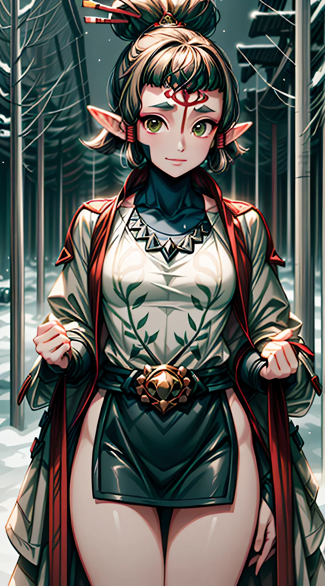 paya, cute  elf,(((little ,tiny little body,little))),(((6 years old))),((anime elf with extremely cute and beautiful brown hair)), (((elf))), (((elf ears))), ((((brown hair:1.35,short brown hair,boy haircut,tny short haircut,colored inner hair,ear breathing)))),(((green_eyes:1.3))),intricate eyes,beautiful detailed eyes,symmetrical eyes,big eyes:1.5,(((lustrous skin:1.5,bright skin: 1.5,skin tanned,shiny skin,very shiny skin,shiny body,plastic glitter skin,exaggerated shiny skin,illuminated skin))),(detailed body,(detailed face)), cute,slutty,erotic,daring,((nsfw)), (((medieval man clothes,adventurer man clothing,winter coat,unbuttoned shirt))),(((intricate outfit,intricate clothes,embroidered outfit,ornate outfit,embroidered clothes,ornate clothes))), (dynamic pose:1.0),happy,smile,(centered,scale to fit dimensions,Rule of thirds), ((snowy pine forest at night)), with dark stormy clouds,winter,scenery:1.25,((snow forest background)),Christmas tree, highres,sharp focus,(ultra detailed,extremely detailed),(photorealistic artwork:1.37),(extremely detailed CG unity 8k wallpaper),(((vibrant colors,vibrant theme))),(intricate),(masterpiece),(best quality),
