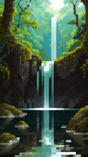 A breathtakingly realistic depiction of Kegon Falls, cascading down with immense power and grace, intricately detailed with a crystalline clarity that brings out each droplet of water in hyper-realistic detail, surrounded by lush greenery and mossy rocks, shrouded in a gentle mist that adds a sense of depth and mystery, meticulously crafted in ultra-high definition, with dazzling sunlight creating dynamic highlights and reflections on the surface, underscored by the serene and tranquil atmosphere of the scene, a true masterpiece of artistry.