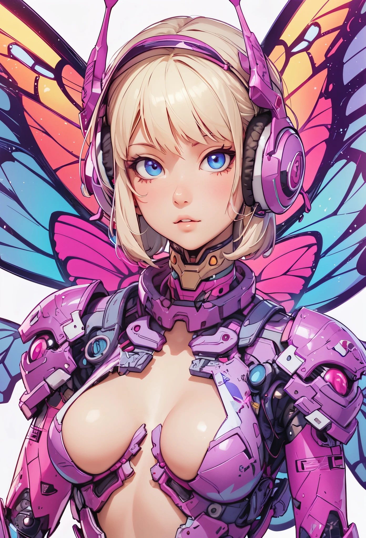 ((Highly accurate drawing in every detail)Extremely precise depiction)[High resolution],(detailed illustrations,とてもfineで緻密な描画,Delicate drawn lines with tempo,Realistic texture expression),[color traced main line],[lab],[[HENTAI]] ANIME (CYBERGirl anime Beauty  Cyborg[wavy hair (platinum blonde)]),([butterfly wingagenta pink papillon cyberne armor [aurora armor] Only the body is transparent material) cyber headset,(cybernetic [clear lenticular iris]),(intricate and beautiful decoration [Dense detail]),(Fine and beautiful skin expression [transparency]),((Precisely drawn eyes))[完璧な目のdetailed((Beautiful eyes like jewels)Iris drawn in precise detail)[clearly drawn pupils]],[eye light[Pinpoint lighting for the eyes]],[long and beautiful eyelashes],[precisely drawn hair [美しく艷やかな髪のdetailed]],(完璧な手のdetailed [Beautiful fingers with no damage [beautiful nails]]),(perfect anatomy(perfectly balanced proportions))[[full body portrait]],[[Highly constructed design]][ideal color coordination(Accurate simulation of light and material interactions)],([precision detail](detailed,高fine)),[Visual art that tells a story],((highest quality)fine[[High density drawing]])(4K quality).