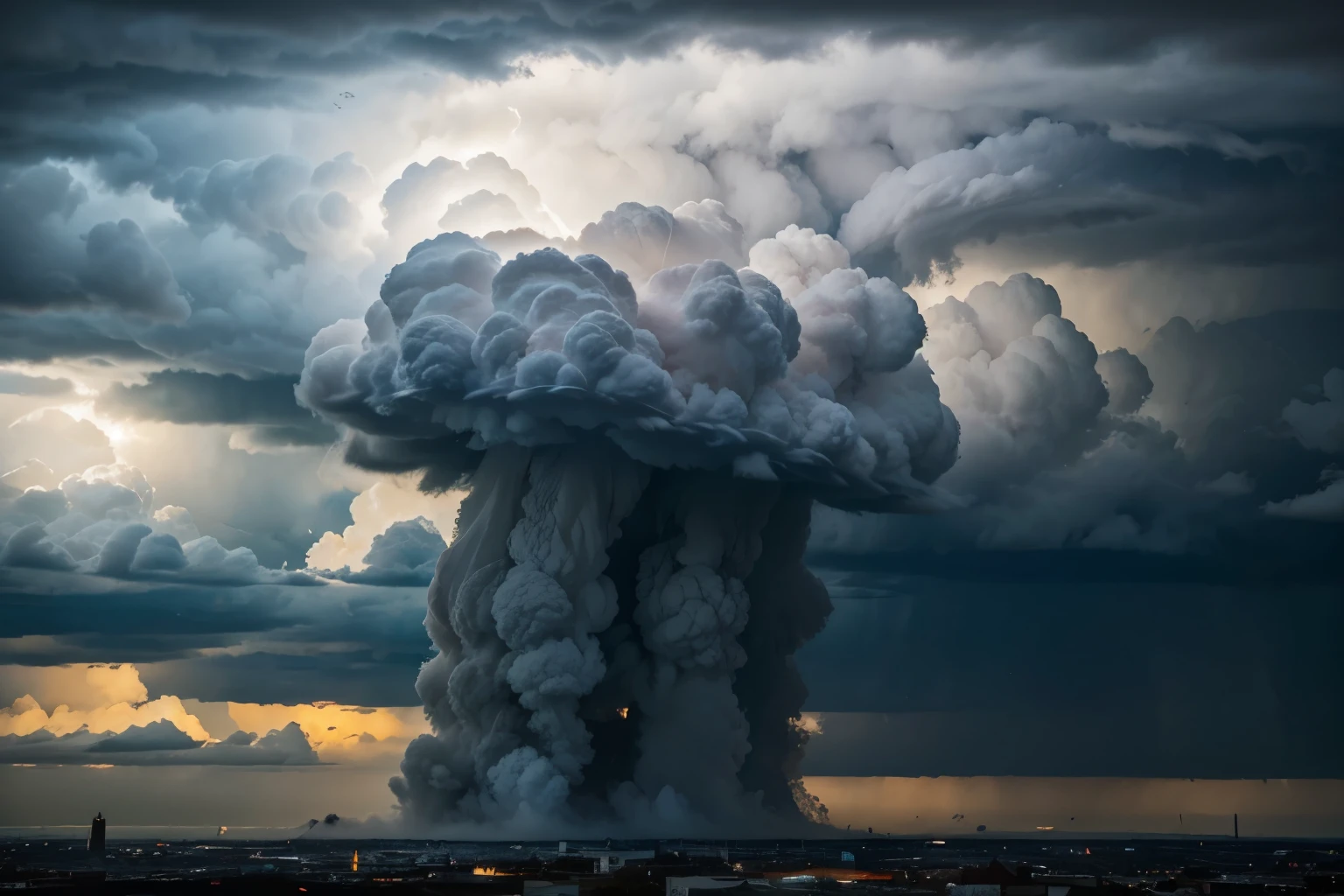 A spectacular display of mammatus clouds fills the sky, like giant pouches hanging beneath towering storm clouds. This breathtaking photograph captures the unique formation in vivid detail, showcasing their distinctive bulging shapes. Each cloud appears as if filled with pure white cotton, contrasting against the dark, brooding sky. The image exudes a sense of awe-inspiring beauty, making it impossible to look away from the natural wonder on display.