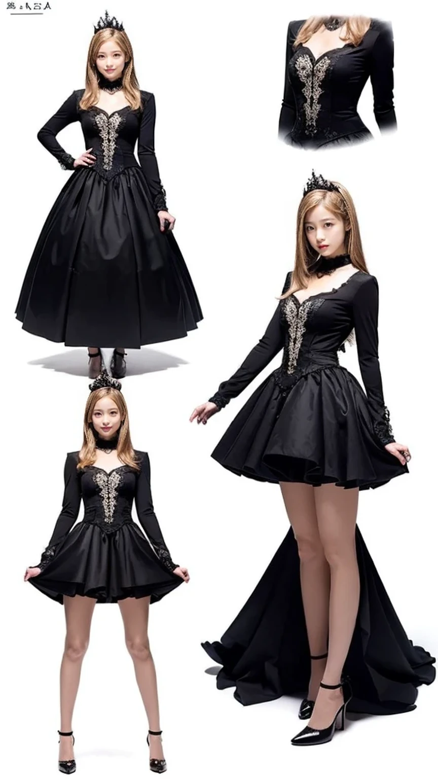 ((masterpiece)), (highest quality))), (character design sheet, National costume, same character, front, ~ ~ side, return), shape, 1 girl, whole body, silver hair, eyes hair, beautiful eyes, princess cut, Site of environmental change, short skirt, Shyness, woman, girl, Are standing, Gothic Lolita, V tuber, Shartan Betalola, (simple returnground, white returnground: 1.3) ( masterpiece:1.2), (highest quality:1.3)