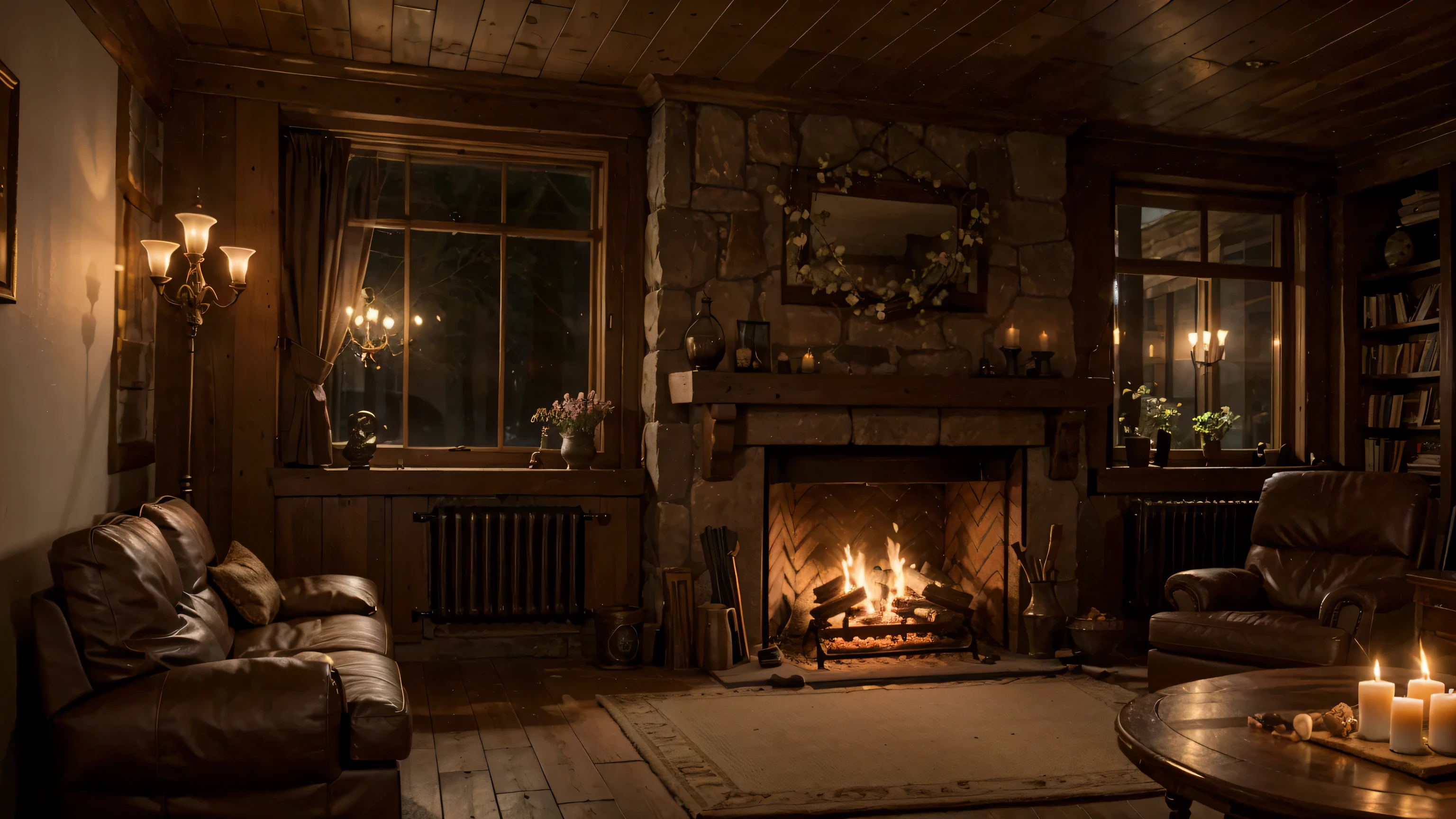 (house lobby) outside bakery shop, dawn, fireplace, a view of spring, waterfalls outside, cozy place, books place, warm beautiful scene, cozy atmospheric, cozy environment, cozy setting, cozy enchanted scene, very realistic, cozy atmosphere, cozy and peaceful atmosphere, cozy and calm, beautiful detailed scene, spring time, very very realistic, ✨🕌🌙, cozy wallpaper, unreal engine ; romantic theme