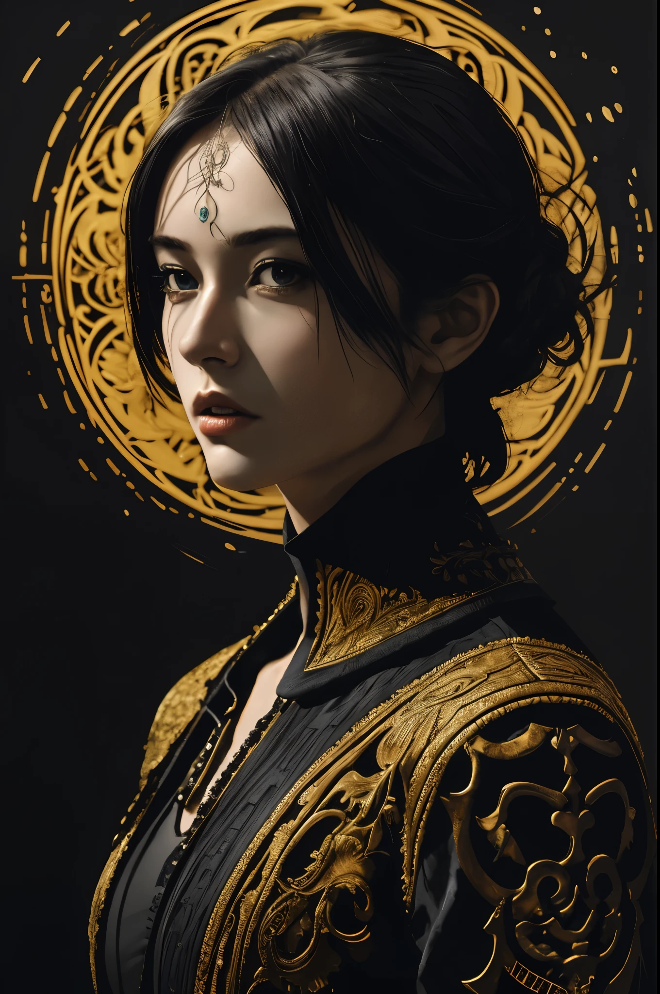 Mujer arafed con un halo dorado y vestido ?????., hermosa pintura de personajes, impresionante arte de personajes, pintura detallada 4k, Arte digital 4k muy detallado, fanart best art station, fanart exquisito muy detallado, por Yang J., awesome digital illustration, Exquisite and epic character art., Arte detallado de alta calidad 8k, pintura digital muy detallada, arte de personajes de charlie bowater