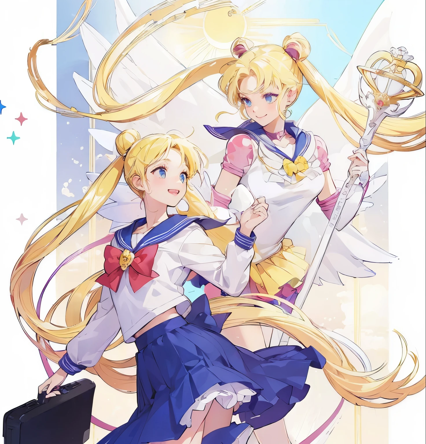 (best quality:1.5)、(ultra hyper-detailed:1.5)、(Highest quality photos:1.5)、Beautiful 、a very cute、Beautiful sea、horizon、Summer sky、Into the cloud、beach、1 persons、Staring at the clouds、Hefty Smile、
