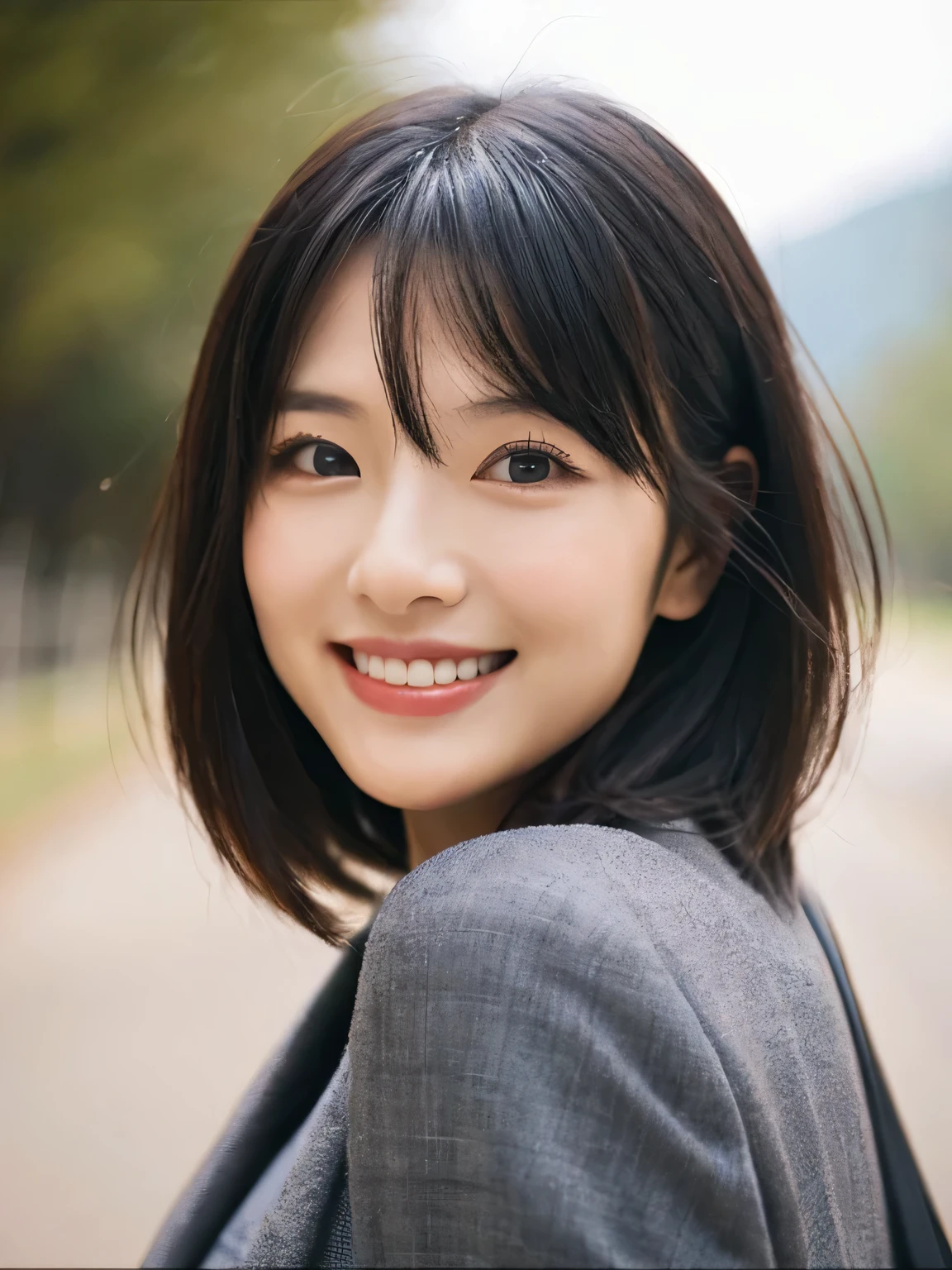 Age is in the early 30s、Emphasize your natural beauty with natural makeup、healthy body shape、Active lifestyle、casual suit、Neat black hair natural style、straight hair、Characterized by a bright and kind smile、A facial expression that shows that you are curious and want to try new things..、Self-reliance, strong willed and confident、1 Japanese female、from the waist up
