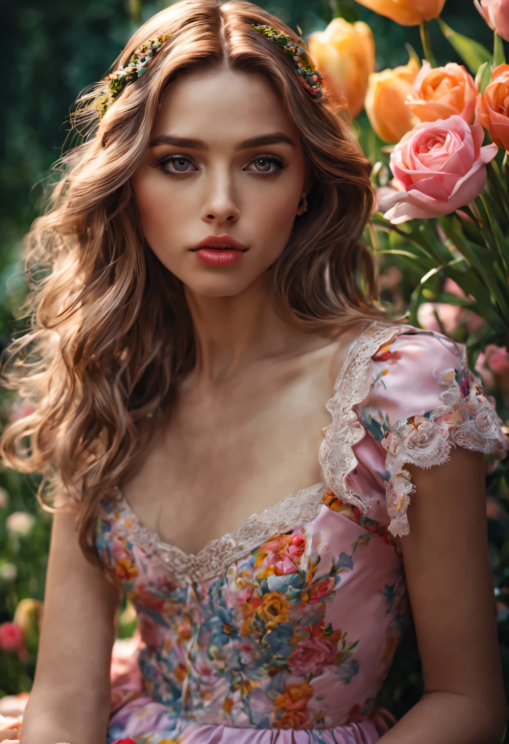 (vibrant colors, sharp focus, hyper-realism, 8k high definition:1.2), incredibly detailed (realistic:1.37) image depicting the enchanting style of "2014 Girly". The centerpiece of the artwork features the graceful presence of a single girl with mesmerizing big doe eyes, alluring glossy lips, and a softly contoured face exuding youthful innocence. Her delicate complexion is flawlessly captured, emphasizing the subtle blush on her cheeks and the radiant glow of her skin.
The girl is adorned in a fashion-forward ensemble that epitomizes the fashionable trends of the 2014 Girly era. She wears a flowing pastel-colored dress with intricate lace details, accentuated by whimsical floral patterns. The dress elegantly drapes down to reveal a pair of meticulously rendered legs, complemented by stylish high heels.
Surrounding the girl is a blooming garden filled with an abundance of vibrant flowers, showcasing a riot of colors that perfectly harmonize with the girl's outfit. Roses, tulips, and daisies are meticulously depicted, each petal lovingly rendered with exquisite attention to detail.
The garden is bathed in beautiful natural light, casting gentle shadows that enhance the depth and realism of the scene. The sunlight delicately dances on the girl's radiant hair, which cascades down in luscious waves, adding a touch of ethereal beauty to the composition.
The hyper-realistic details of this 8k high definition artwork make every element come alive with astonishing clarity. From the smallest dewdrops on the petals to the individual strands of hair, the level of intricacy is unparalleled.
The overall color palette leans towards vibrant pastel hues, with a focus on soft pinks, lavenders, and mint greens, evoking a sense of youthful energy and femininity. This is further intensified by the sharp focus, capturing the crispness of every edge and enhancing the visual impact of the image.
In summary, this prompt creates a vivid, hyper-realistic masterpiece in the style of "2014 Girly". The exquisite attention to detail, vibrant colors, sharp focus, and ultra-high-definition resolution showcases the absolute essence of the chosen style, transporting the viewer to a whimsical garden where beauty and femininity intertwine.