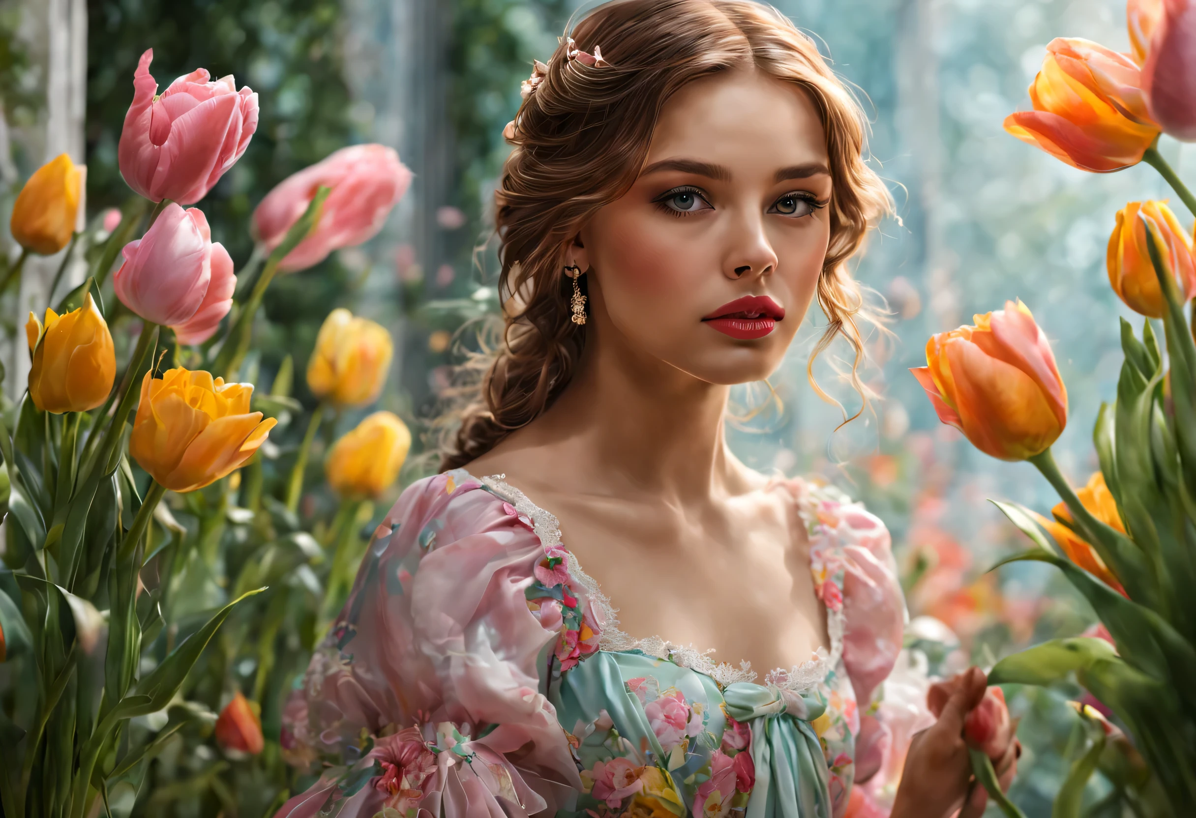 (vibrant colors, sharp focus, hyper-realism, 8k high definition:1.2), incredibly detailed (realistic:1.37) image depicting the enchanting style of "2014 Girly". The centerpiece of the artwork features the graceful presence of a single girl with mesmerizing big doe eyes, alluring glossy lips, and a softly contoured face exuding youthful innocence. Her delicate complexion is flawlessly captured, emphasizing the subtle blush on her cheeks and the radiant glow of her skin.
The girl is adorned in a fashion-forward ensemble that epitomizes the fashionable trends of the 2014 Girly era. She wears a flowing pastel-colored dress with intricate lace details, accentuated by whimsical floral patterns. The dress elegantly drapes down to reveal a pair of meticulously rendered legs, complemented by stylish high heels.
Surrounding the girl is a blooming garden filled with an abundance of vibrant flowers, showcasing a riot of colors that perfectly harmonize with the girl's outfit. Roses, tulips, and daisies are meticulously depicted, each petal lovingly rendered with exquisite attention to detail.
The garden is bathed in beautiful natural light, casting gentle shadows that enhance the depth and realism of the scene. The sunlight delicately dances on the girl's radiant hair, which cascades down in luscious waves, adding a touch of ethereal beauty to the composition.
The hyper-realistic details of this 8k high definition artwork make every element come alive with astonishing clarity. From the smallest dewdrops on the petals to the individual strands of hair, the level of intricacy is unparalleled.
The overall color palette leans towards vibrant pastel hues, with a focus on soft pinks, lavenders, and mint greens, evoking a sense of youthful energy and femininity. This is further intensified by the sharp focus, capturing the crispness of every edge and enhancing the visual impact of the image.
In summary, this prompt creates a vivid, hyper-realistic masterpiece in the style of "2014 Girly". The exquisite attention to detail, vibrant colors, sharp focus, and ultra-high-definition resolution showcases the absolute essence of the chosen style, transporting the viewer to a whimsical garden where beauty and femininity intertwine.