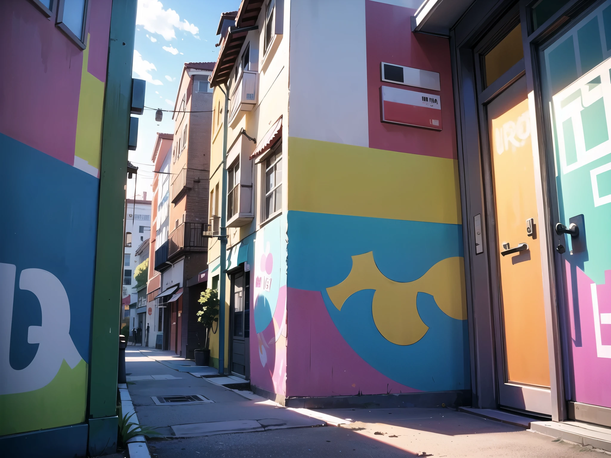 Colorful murallas, bustling cityscape, vivid graffiti, (best quality,4k,8k,highres,masterpiece:1.2), ultra-detailed, (realistic,photorealistic,photo-realistic:1.37), diverse street art, vibrant colors, dynamic atmosphere, bustling streets, lively murals, expressive artwork, energetic city, creative expressions, (graffiti:1.1), eye-catching designs, artistic masterpieces, captivating street scenes, urban culture, (murallas:1.1), lively city life.
