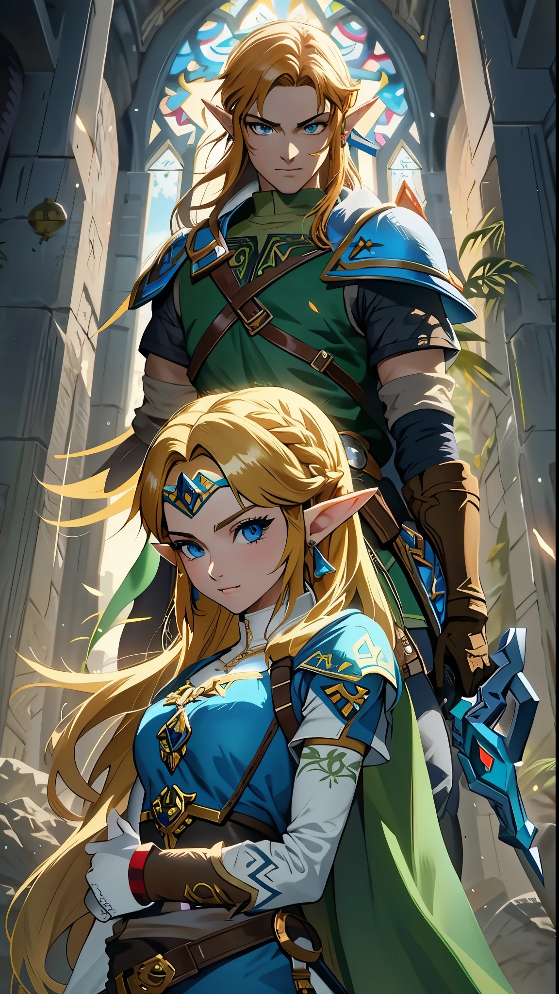 um close up de um desenho animado de uma mulher e um homem, zelda e link, OTW style, Arte estilo Zelda, OTW, artgerm e atey ghailan, zelda OTW, da lenda de Zelda, fanart best art station, Estilo de arte de Breath of the Wild, trends on artstation pixiv, artgerm no artstation pixiv, ultra detailed face,