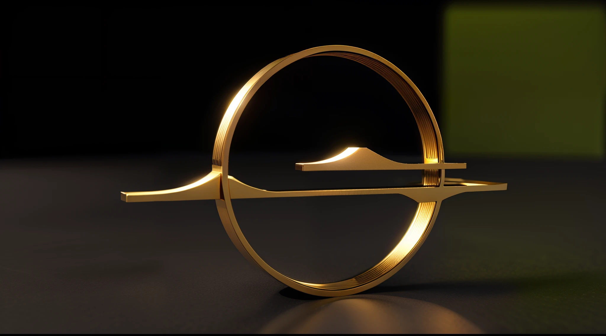 Close-up of round metal object, Depicted as 3D rendering, golden green,low quality 3d model, 3D logo, 3D modeling, 3d models, 3d models, impossible object, the ring is horizontal, monochrome 3d model, 3d model, 3d model, sign without text, high quality photos, 3d asset,Fashion,Art,forest