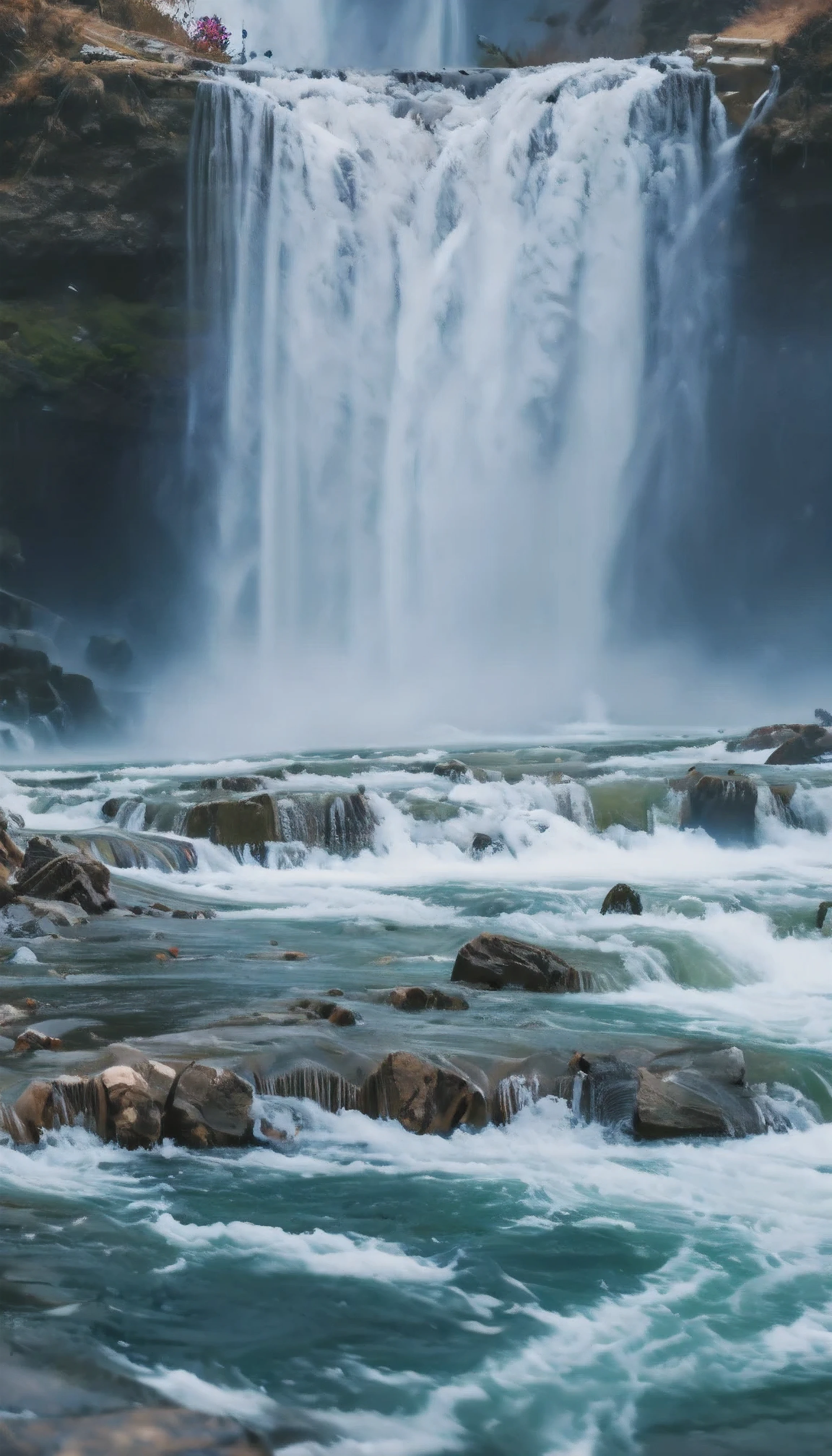 ((Masterpiece in maximum 16K resolution):1.6),((soft_color_photograpy:)1.5), ((Ultra-Detailed):1.4),((Movie-like still images and dynamic angles):1.3), ((Low angle shot):1.3) | (Macro shot cinematic photo of a water splash at base of waterfall), (macro lens), (crystal clear water), (water mist), (maple trees), (sakura flowers), (shimmer), (visual experience), (Realism), (Realistic), award-winning graphics, dark shot, film grain, extremely detailed, Digital Art, rtx, Unreal Engine, scene concept anti glare effect, All captured with sharp focus.