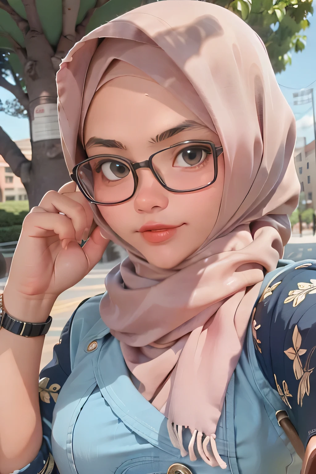 muslim young woman and a scarf at the park, instagram, hijab, protrait, picture, close up potrait, solo, casual