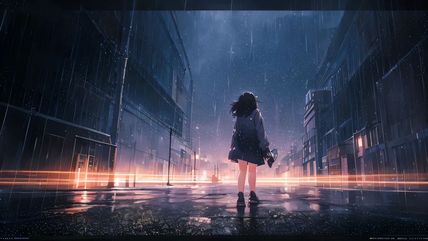 Anime girl standing in the rain on the cthaty street, makoto shinkai cyril rolando, that&#39;that&#39;it&#39;s raining, dark. by Makoto Shinkai, anime style 4 k, that&#39;that&#39;it&#39;s raining!, anime style. 8k, anime art wallpaper 8k, that&#39;that&#39;it&#39;s raining!!, Stormy weather. Makoto Shinkai, anime art wallpaper 4k, anime art wallpaper 4k, 4k anime wallpaper