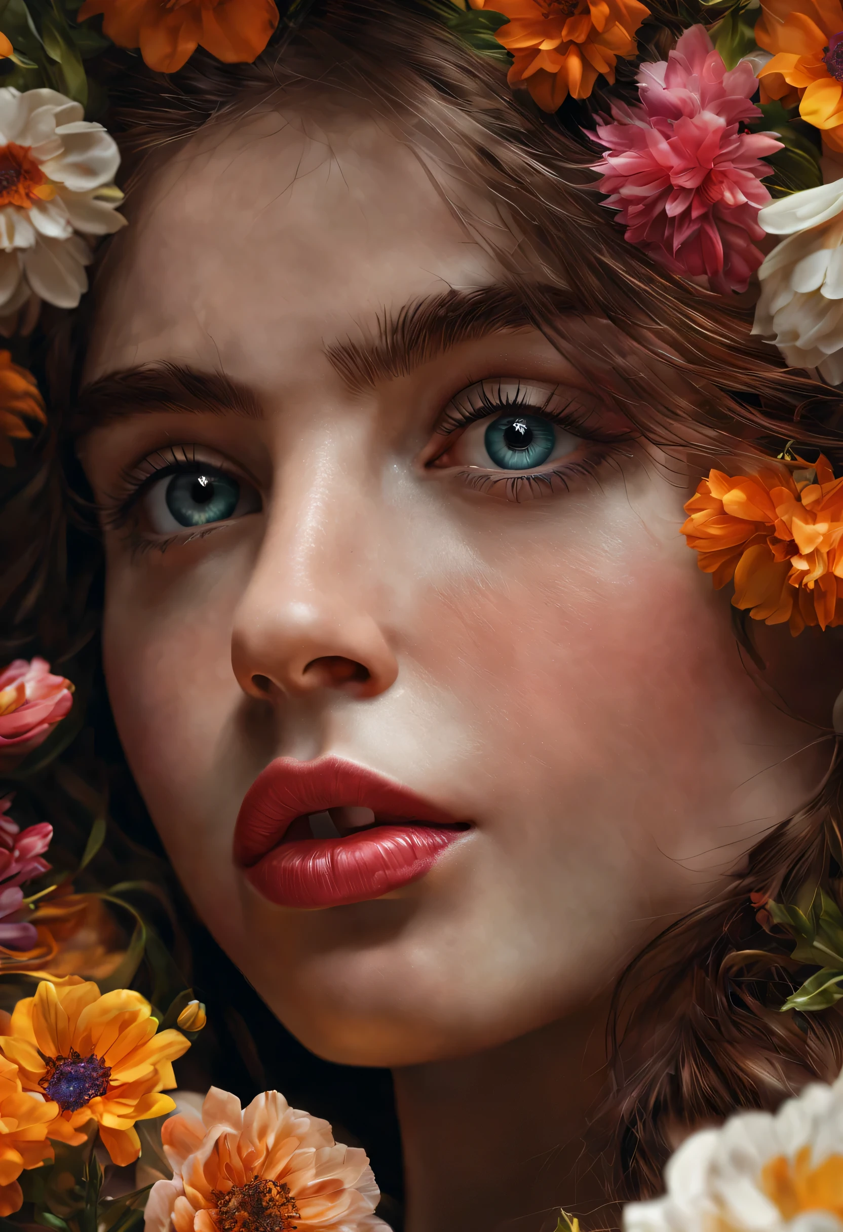 (best quality,4k,8k,highres,masterpiece:1.2), ultra-detailed, (realistic,photorealistic,photo-realistic:1.37), (7 HD:1.1) style, hyper realism, vibrant colors, sharp focus, insanely detailed, (studio lighting), (oil painting), (dense texture)

Tags: A girl surrounded by flowers, beautiful detailed eyes, beautiful detailed lips, extremely detailed eyes and face, long eyelashes, flowing hair, delicate fingers, vibrant floral background, realistic lighting, oil painting texture, lifelike brushstrokes, exquisite floral arrangement, hyper-realistic depiction of nature, vivid color palette, dynamic lighting, fine details of clothing, elegant pose, high resolution, intricate texture, extraordinary level of detail, striking visual impact, captivating realism, masterful craftsmanship, impressive realism.