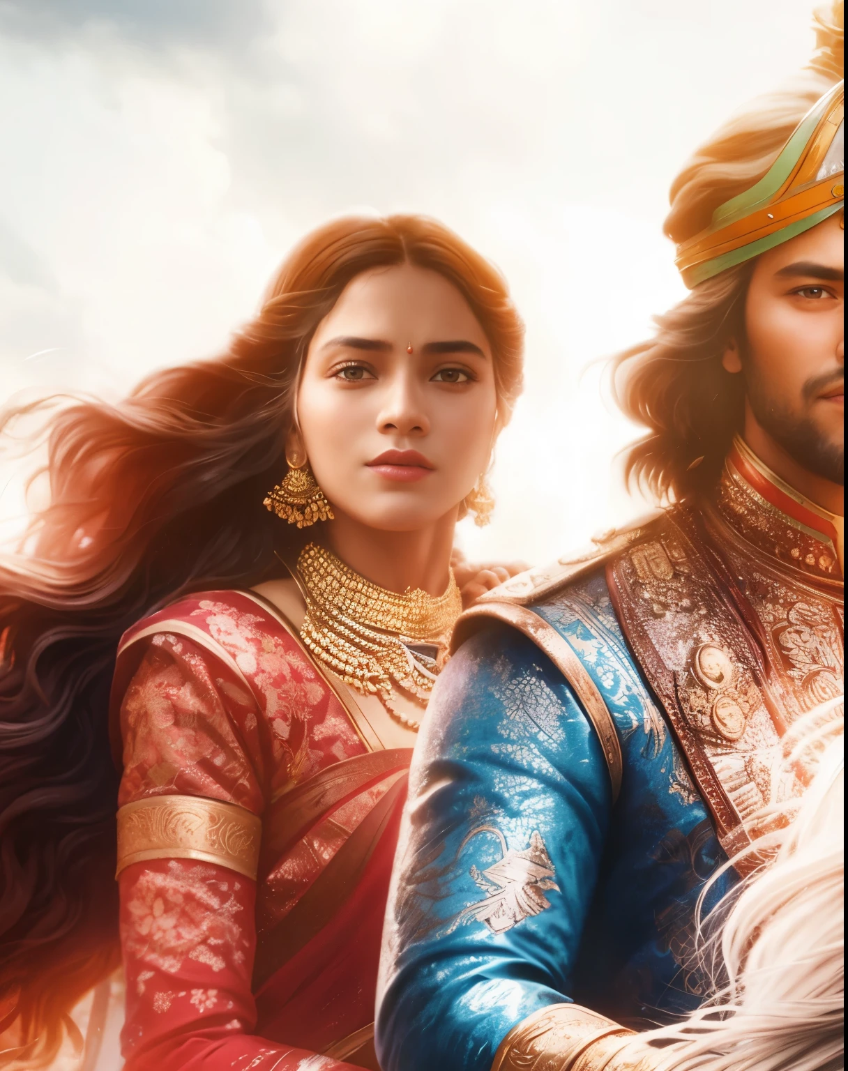 there are two people riding on a horse in a movie, edited, sharandula, movie promotional image, fan art, poster shot, trending ,, fanart, key art, ashoka tano, movie stills, portrait shot, still from a fantasy movie, 4k detail, 4 k detail, exclusive, hd movie photo, biopic, closeup - view, 8k detail