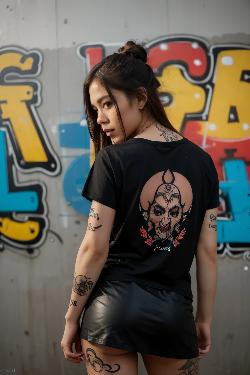 Graffiti, cartoon giant, tattoo designs, Thai fonts, colors, tattoo designs, Tiny black shirt short skirt