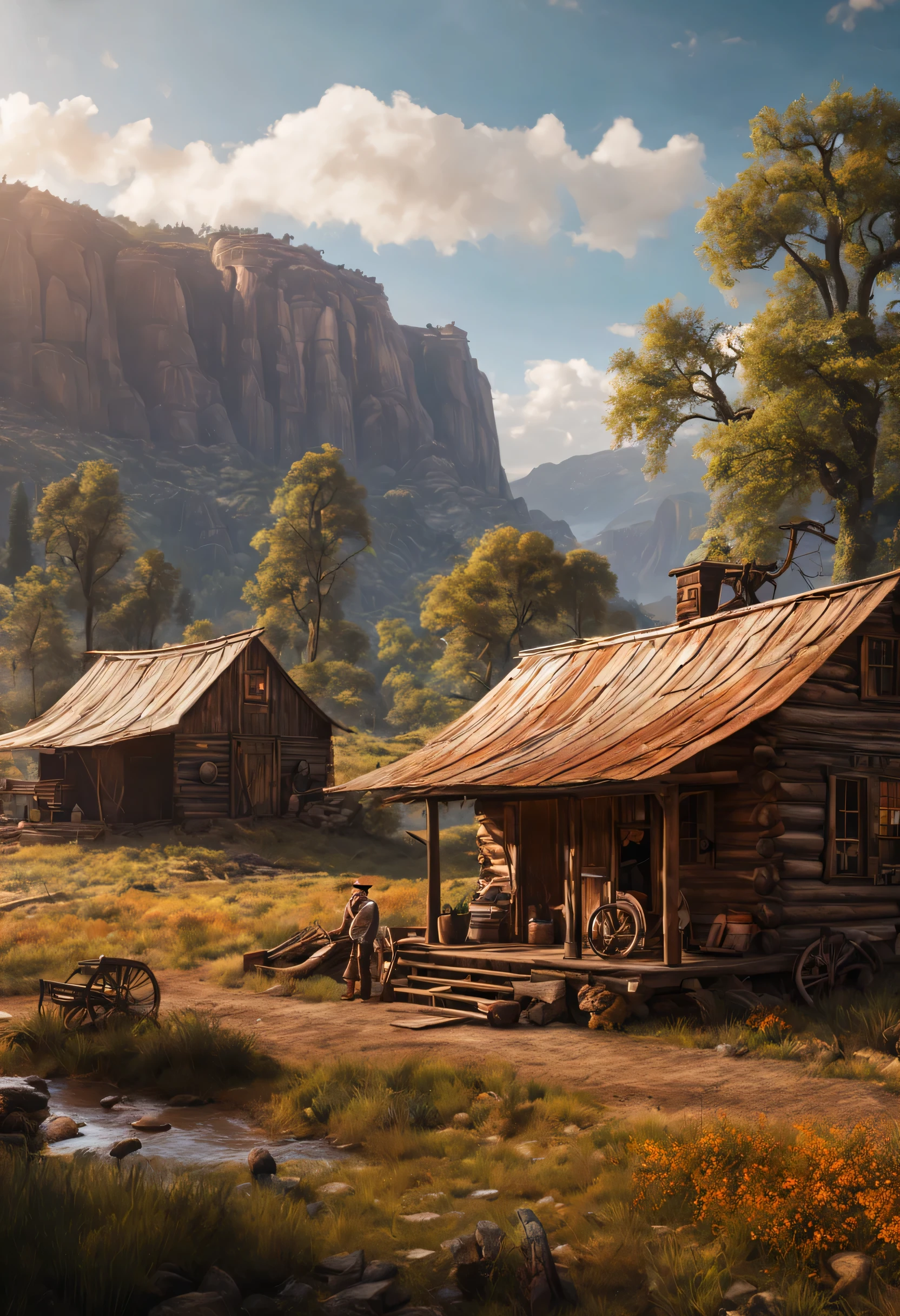 create an image demonstrating the style of ((American Pioneers)) style, hyper realism, 8k high definition, vibrant colors, sharp focus, insanely detailed