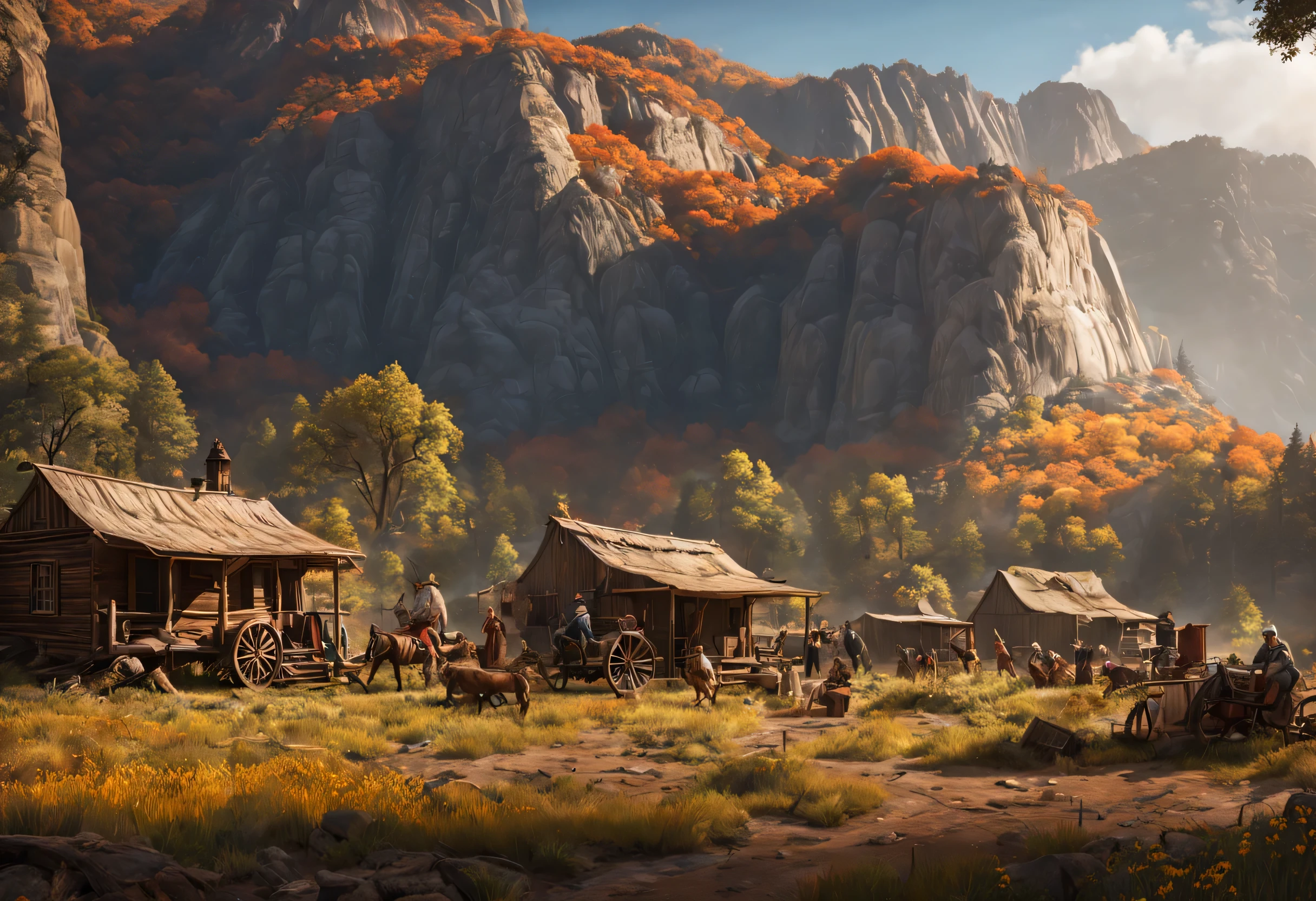 create an image demonstrating the style of ((American Pioneers)) style, hyper realism, 8k high definition, vibrant colors, sharp focus, insanely detailed
