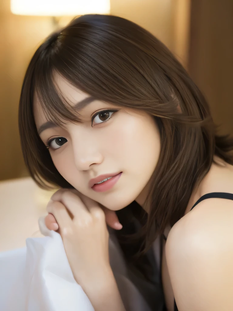 highest quality、High resolution、table top、photograph、wallpaper、realistic、bright lighting、professional lighting、face light、smooth lighting、Japanese、Korean、foreigner、half、sister、adult、Beautiful woman、was acted upon、gravure、Idol、sexy、miserable、super beautiful、beautiful skin、beautiful and detailed eyes、beautiful and detailed eyes、detailed face、slim、medium chest hair、short medium hair、light brown hair、dress、beautiful feet、night view