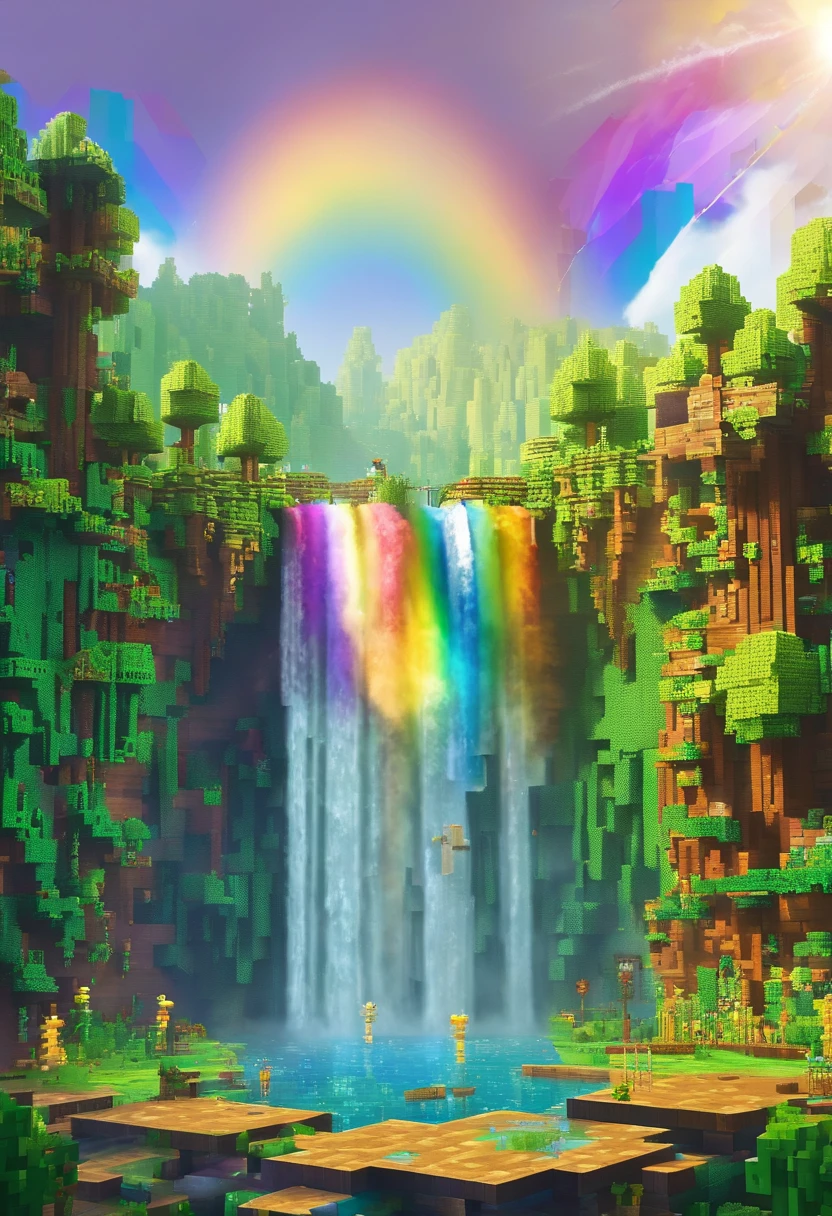 The magnificent world of waterfalls!The water rushes、Water droplets splash,Feel the power of nature and the wonderful splash of water,A dense mist of water is formed when the sun's rays shine through the water curtain of the waterfall.,will form a beautiful rainbow。Stand at the end of the rainbow,You will feel a mysterious power in the intricate details, masterpiece, lifelike, Best quality photo quality.ultra high definition