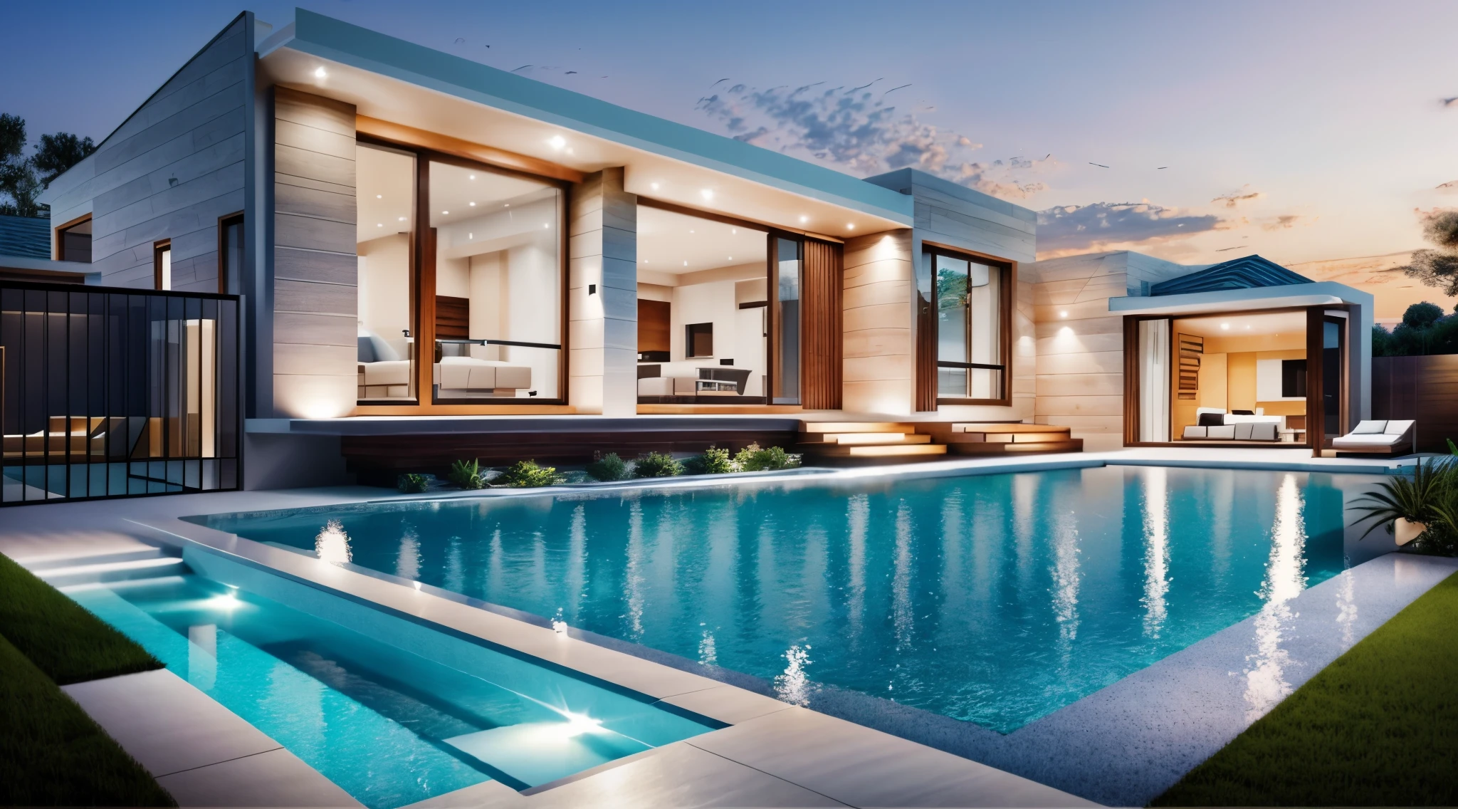 a rendering of a modern house with a patio and dining area, exterior design, realistic 3 d style, architectural 3 d render, luxurious wooden cottage, contemporary house, lumion render, lumion rendering, very realistic render, professional render, passive house, highly photographic render, in style of ultra realistic, high quality rendering, photorealistic style, architectural rendering, day light , summer .