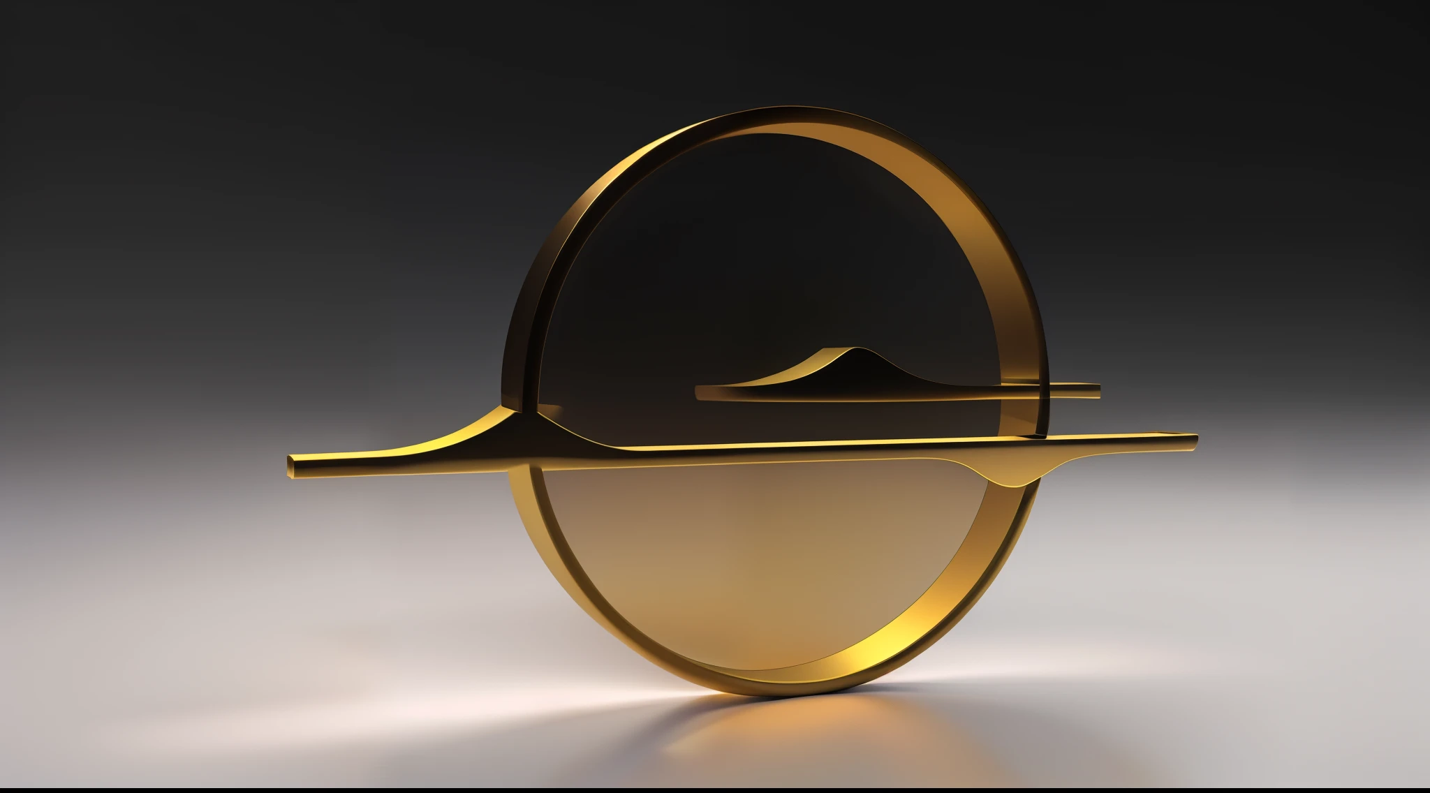 Close-up of round glass object, Depicted as 3D rendering, Golden,low quality 3d model, 3D logo, 3D modeling, 3d models, 3d models, impossible object, the ring is horizontal, monochrome 3d model, 3d model, 3d model, sign without text, high quality photos, 3d asset