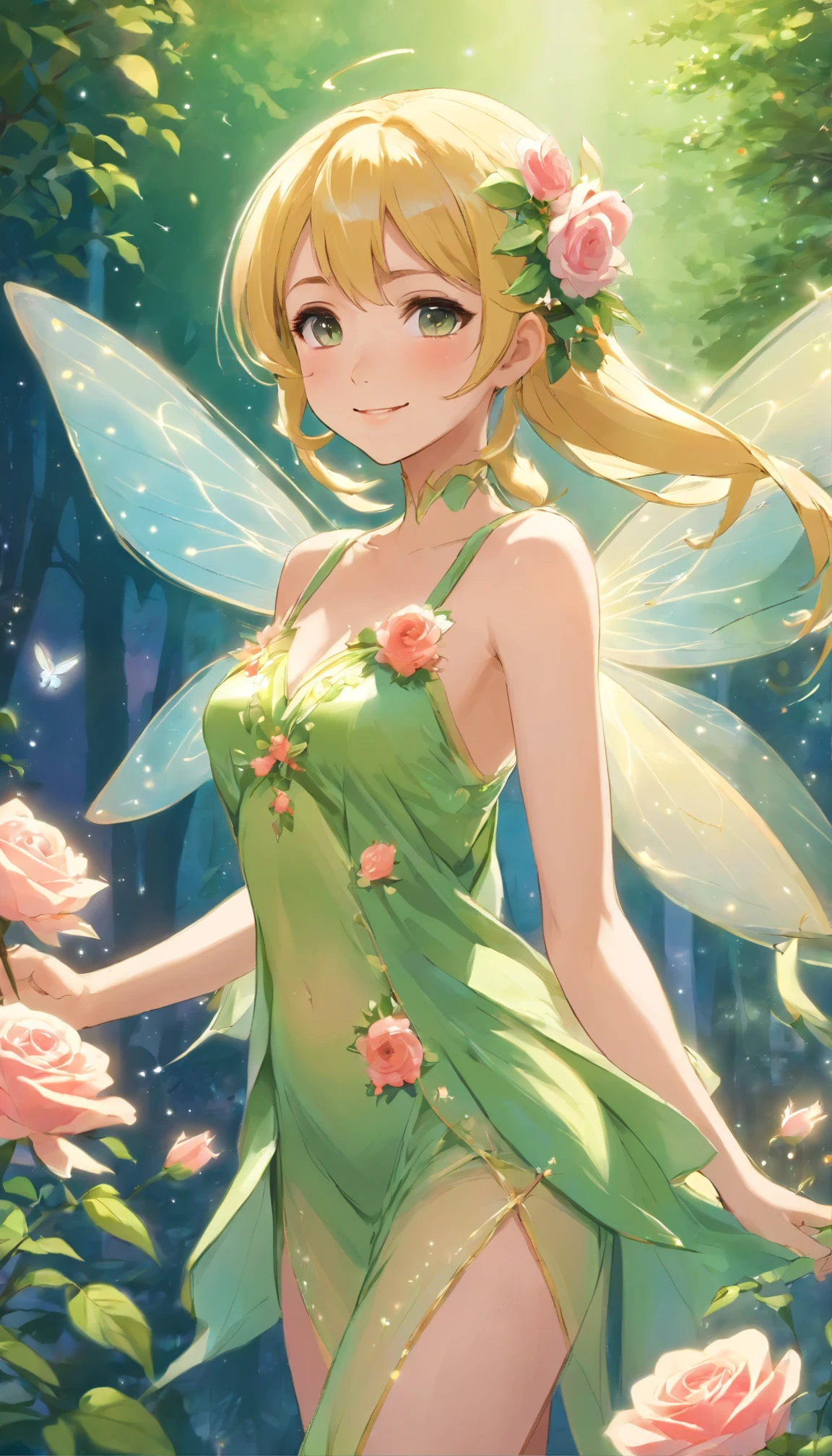 a drawing of a hijabi fairy with a rose in her hand, study of a flower fairy, fairy aesthetics, space flower fairy, faerie, portrait of a fairy, portrait of fairy,topless, large round breasts, deep cleavage,  barely covered nipples, indented fabric, blushing, smiling as a queen of fairies, queen of the fairies, beautiful fairy, the non-binary deity of spring, fairy queen, elf girl wearing an flower suit, fairylike