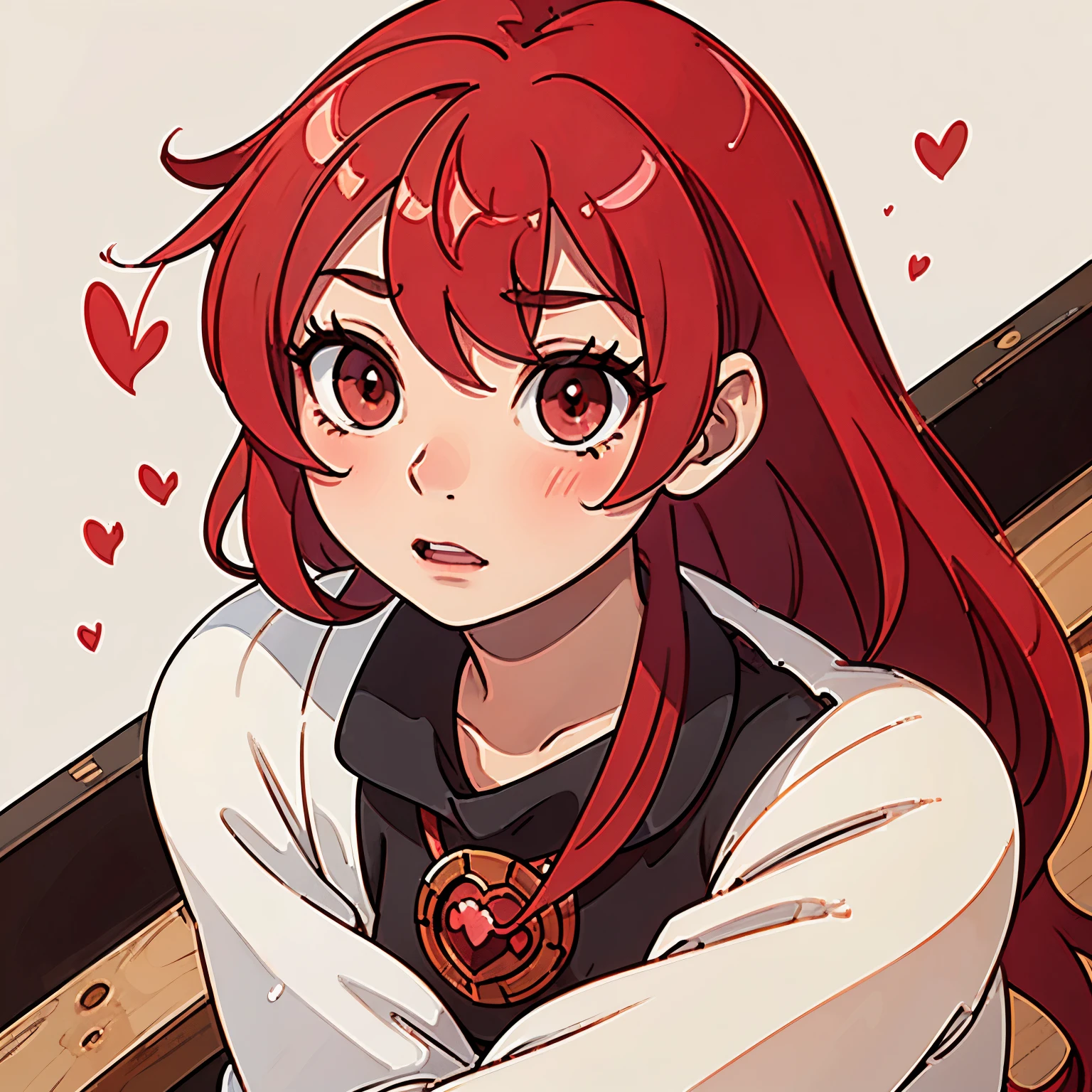 Red, girl, deck, hearts, princess, beautiful, wonderland, Strong red hair, anime, Red eyes, Cute, very beautiful