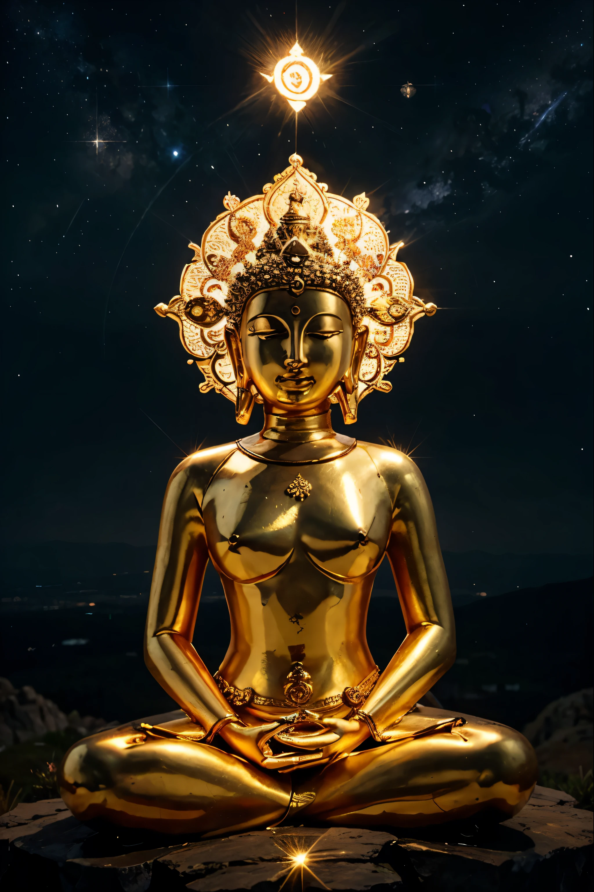 highest quality、、masterpiece:1.8、Giant golden Buddha launched like a rocket、A spectacular view that brings good fortune just by looking at it、A sight that brings peace to the world just by looking at it、A view that will make you healthy, sharp, Just looking at it can extend your life、、Aurora、、Fuji Mountain、sunrise、The sun explodes as a supernova、