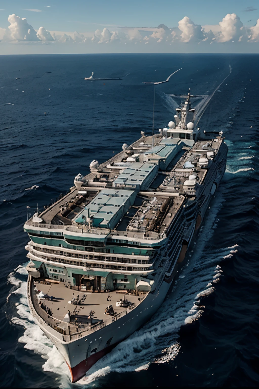 MILLIONS OF PEOPLE ON A GIANT SHIP IN THE MIDDLE OF THE SEA WITH NO LAND VISIBLE 