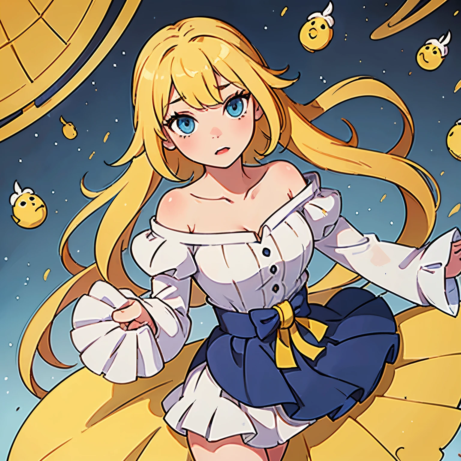 Yellow , girl, chess, princess, beautiful, wonderland, Strong yellow hair, anime, blue eyes, Cute, very beautiful, White clothes, 18 years