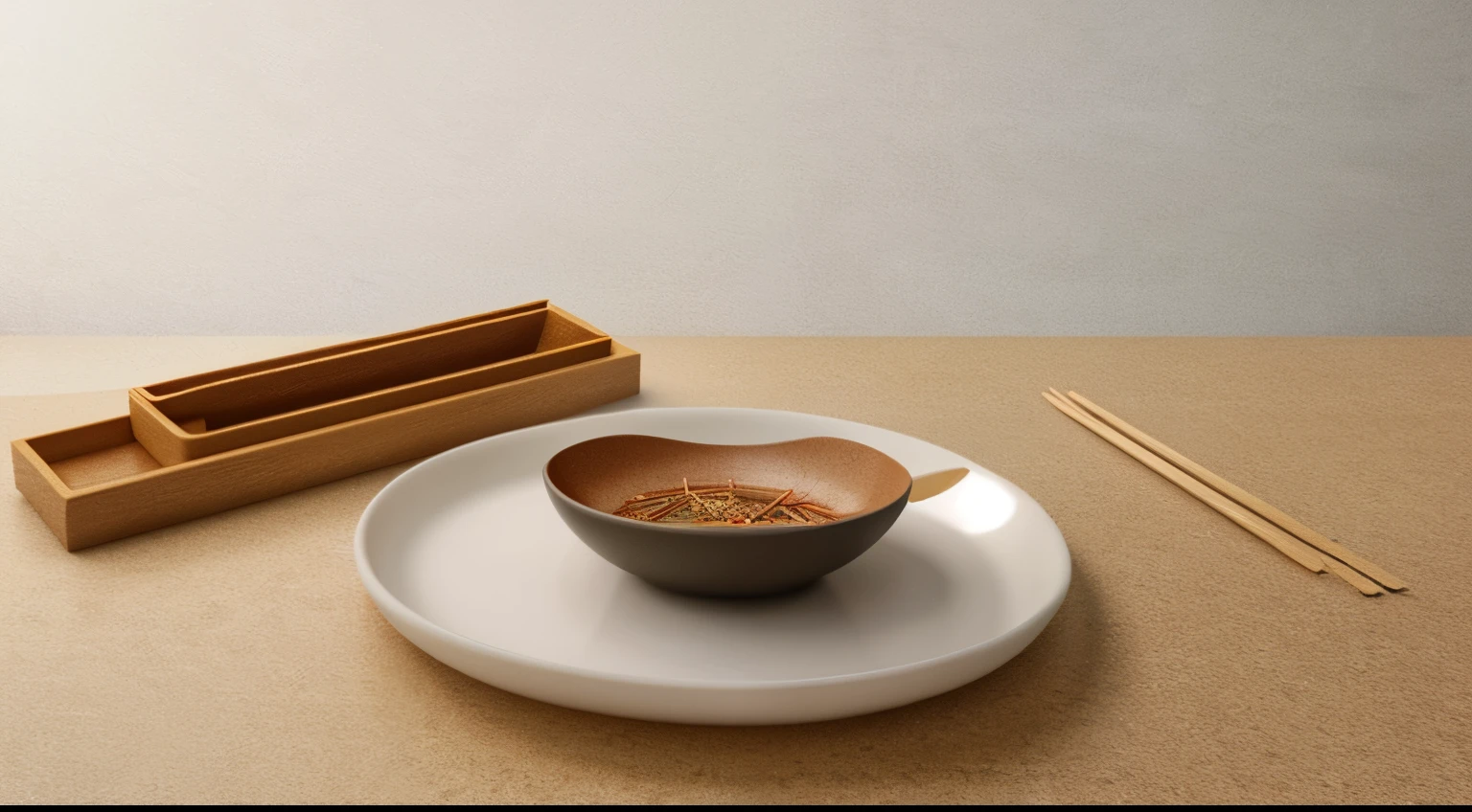 Chopsticks on the plate,Pure background,minimalist style,real scene,16K,Render renderings