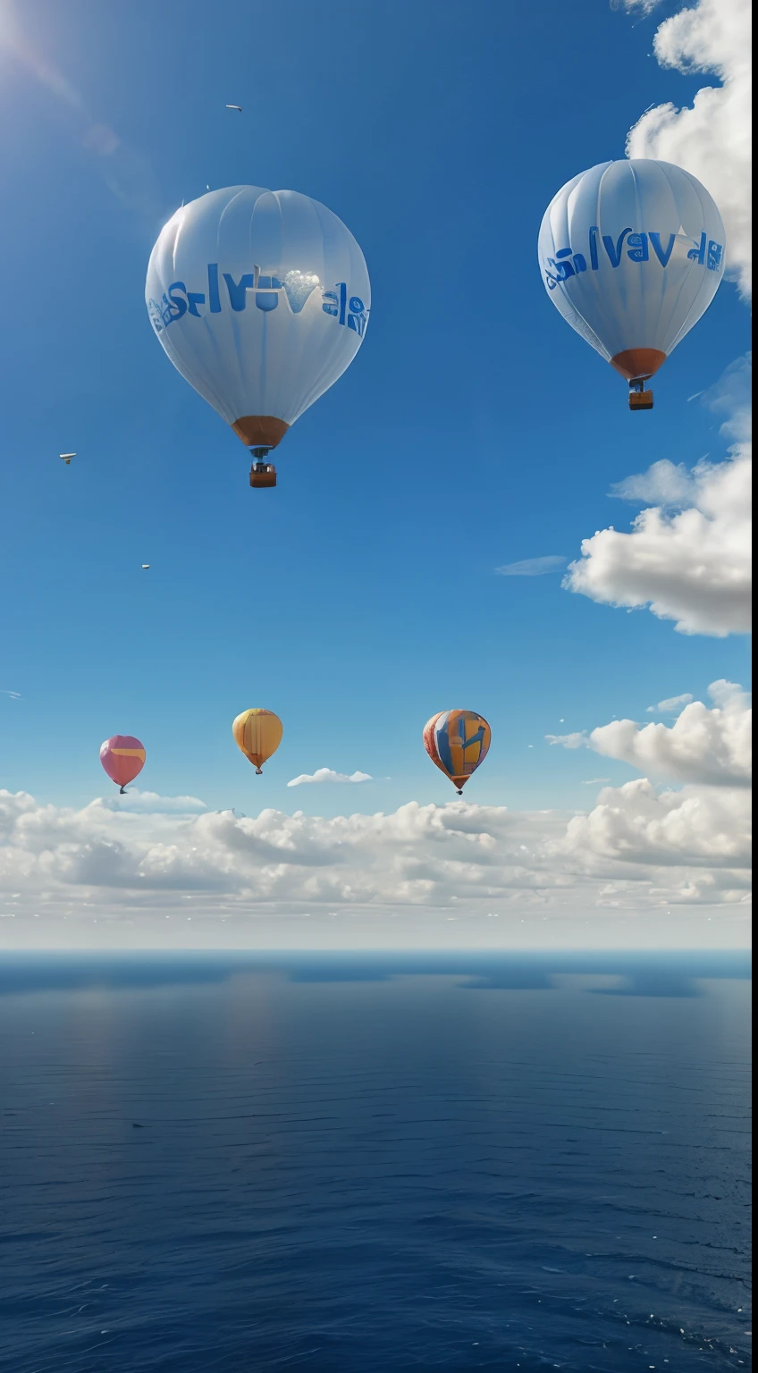 Balloons, 3D, Clouds, Flight, Sea