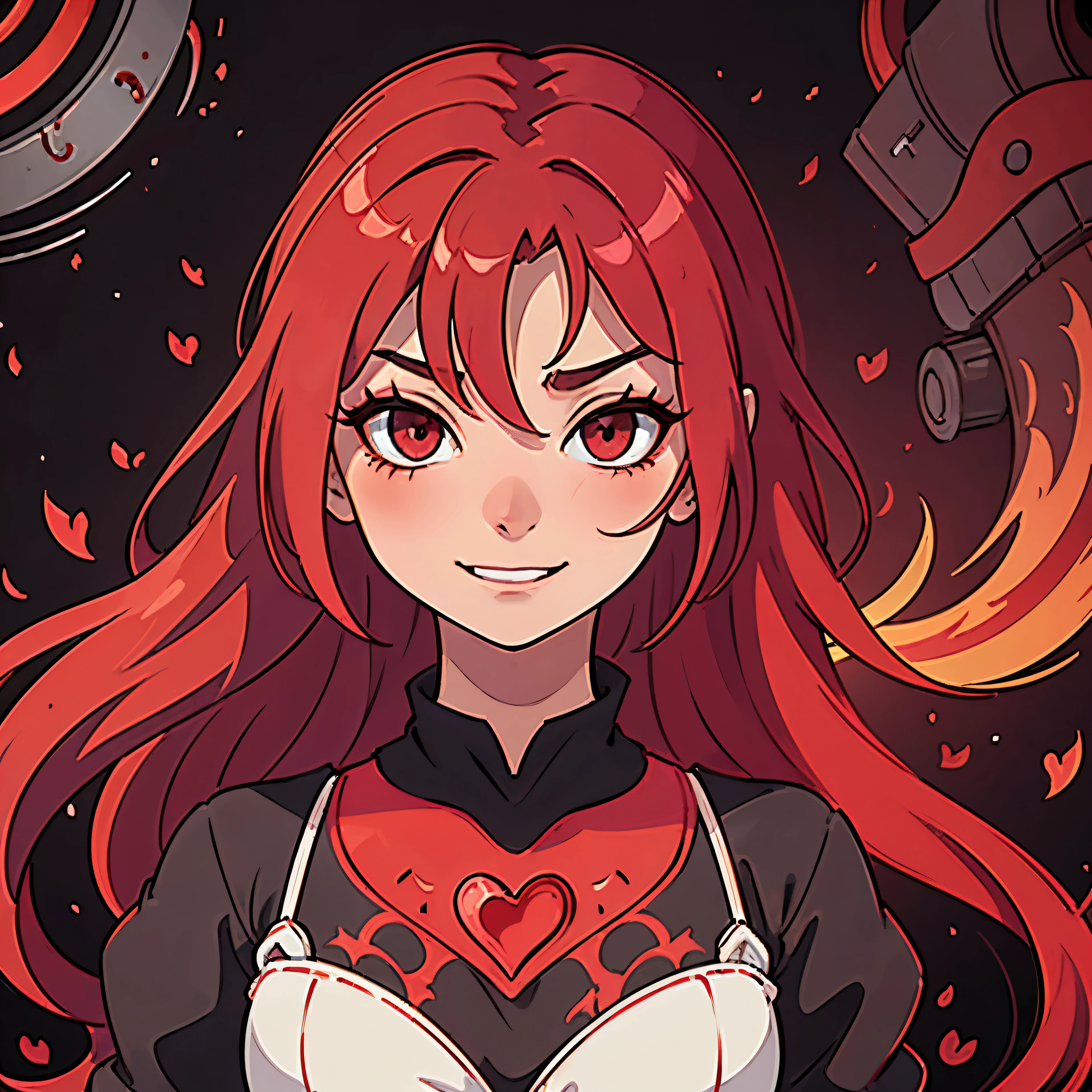 villain, mal smile, mal, crueldade, genocida,vermelho, garota, Covered area, hearts, princess, lindo, Wonderland, Cabelos ruivos fortes, anime, vermelho eyes, bonitinho, very lindo