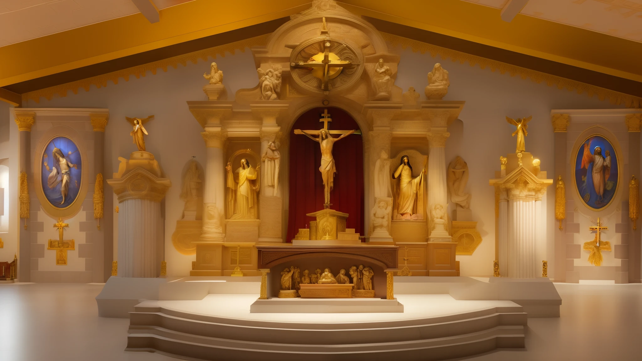 there is a statue of jesus on the altar in a church, altar, holy place, holy themed, church background, in this church interior, inside view, holy, church interior, displayed on an altar, an altar of a temple, catholic religious art, immaculately detailed, beautiful image, full front view, religious iconography, religious sculpture