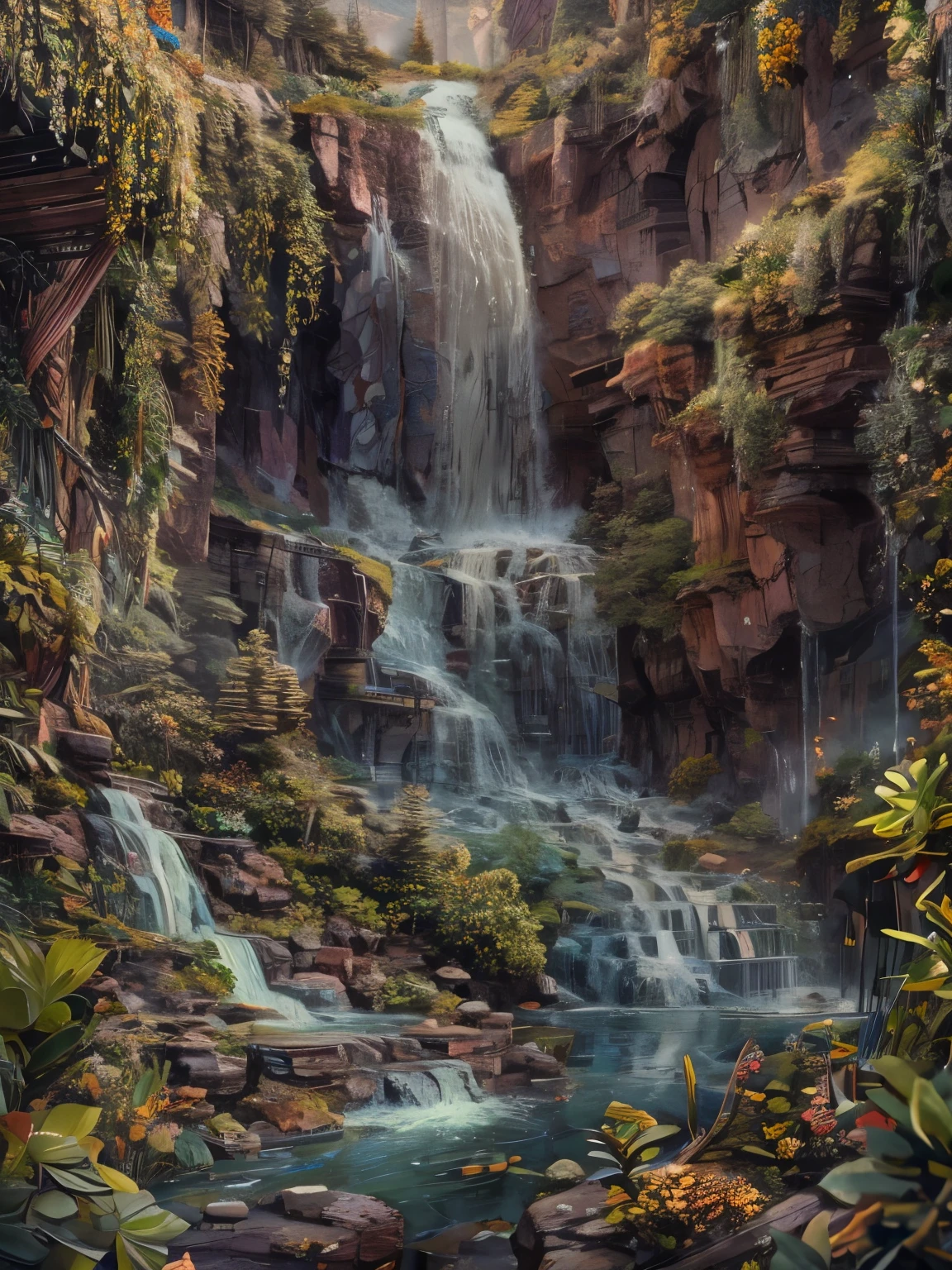 (La best quality,high resolution,super detailed,actual),Lovely knitted waterfall，（（（A masterpiece full of fantasy elements）））， （（best quality））， （（intricate details））（8k）