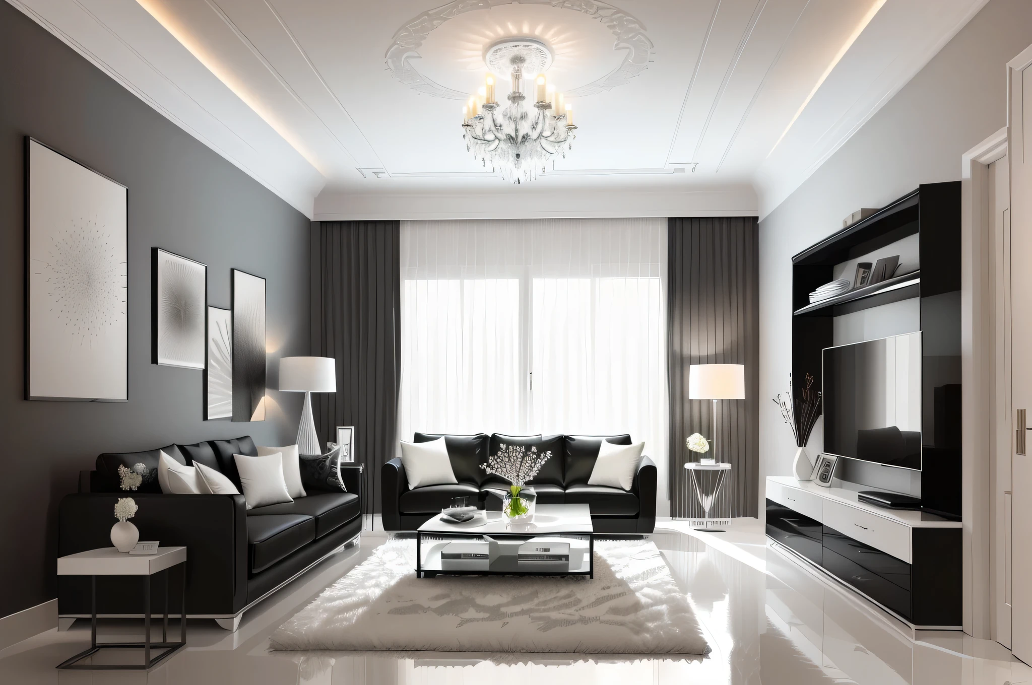 Decorated in a modern style,black and white gray,Exquisite furniture