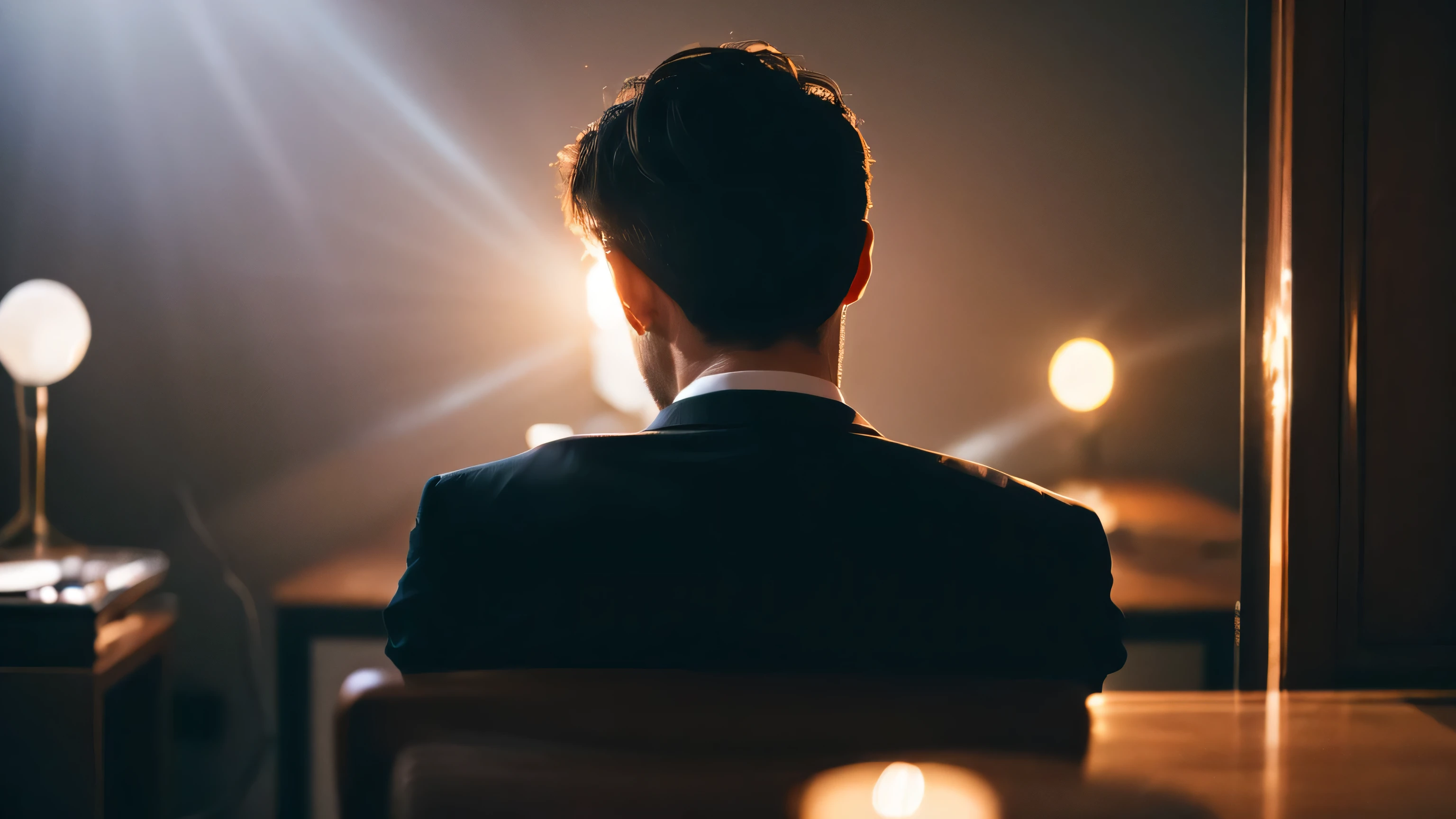 Back view of a man in a suit、fantastic light、High resolution、High resolution、