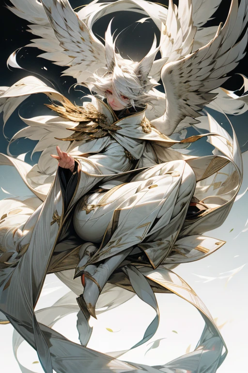 solo, 1boy,「white hair,cerulean blue」long hair,  {{nighthawk mask}},  There&#39;s a man wearing a costume, {fox tail,} {one wing of a crow} Farson!!!!, furry Farson, furry characters, furry anime, Farson, furry paws furry, Furry shots, there is nothing, very hairy, furry artist, upright, [[[Anthropomorphic Nue]]] virtual youtuber, full body