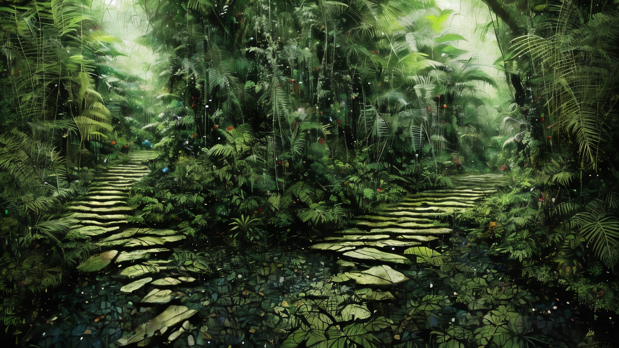 Digital illustration, Detailed and intricate, The dense jungle is full of exotic plants and animals, Sunlight shines through the canopy,Produces a mottled effect. In the style of Yoshitaka Amano and Hayao Miyazaki, Masterpiece, Proportional, Detailed, trending on artstationh, Beautiful lighting, Realistic, Intricate, Award-Awarded, 4K, highest quality
Award-winning, 4K digital painting in the style of Yoshitaka Amano. Detailed and intricate depiction of a zombie apocalypse, cleverly capturing the chaos and drama of the scene. Beautiful lighting and cinematic composition make this piece a true masterpiece, trending on artstationh