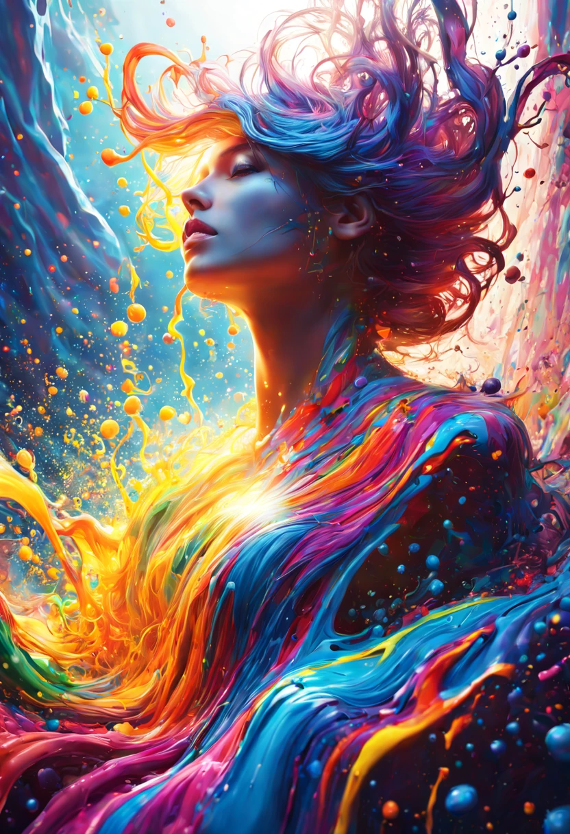 (level difference:1.8),(The paint collides and splashes onto the canvas),(depth of field),(flat color:1.1,(theme)),A beautiful waterfall ,(Liquid dye for rainbow hair:1.1) Made of paintanti-gravity,stringy viscous liquid,(paint splatter:1.3),liquidity,Amazingly beautiful, masterpiece, Detailed background,Super high quality, ethereal background,abstract beauty, volume, painting,Blow,romantic lighting,subsurface scattering,glow,8k,high resolution, fantastic,Ray tracing,divine light,