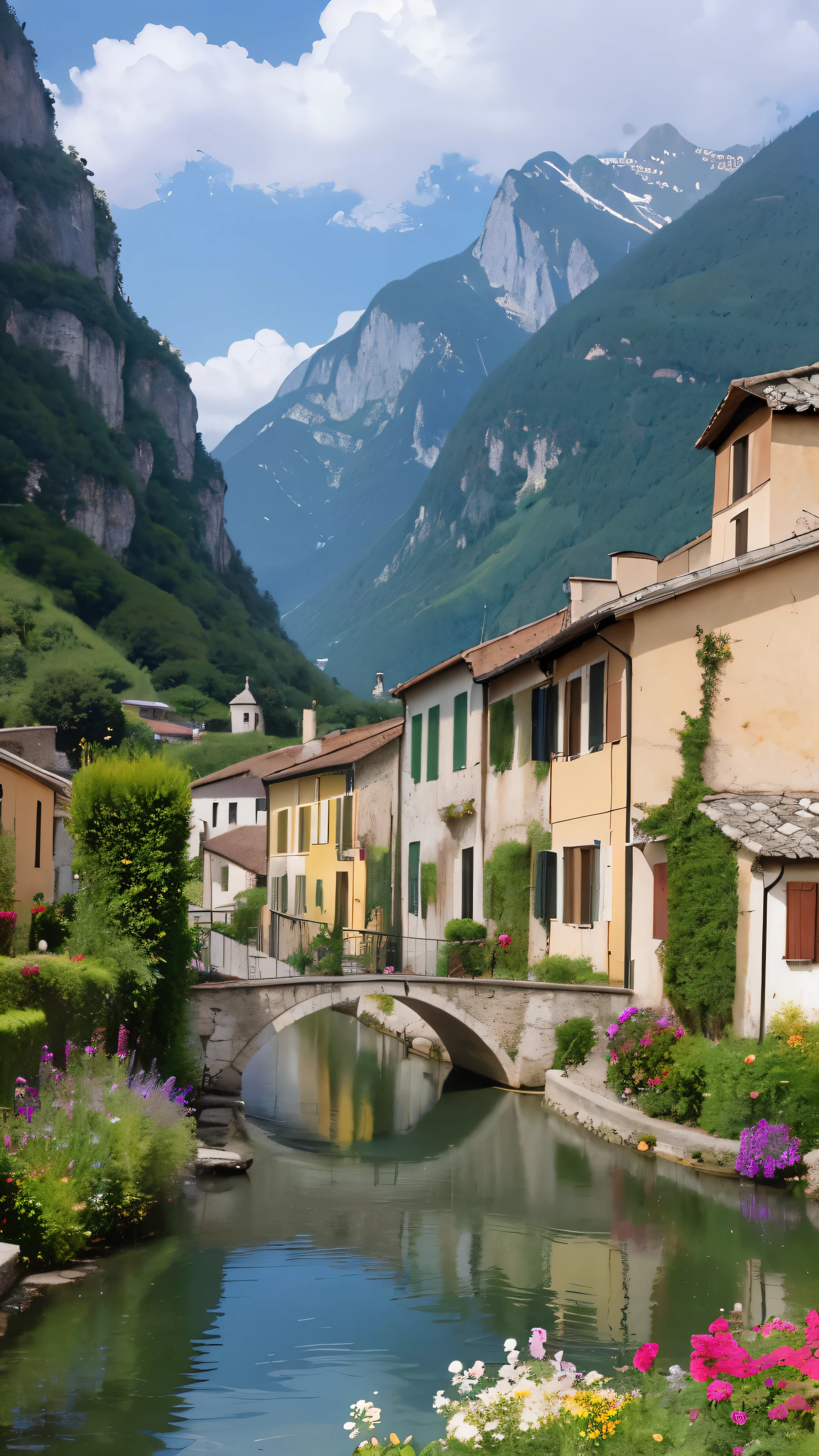 Beautiful oil painting of a village, Villa Bella, Italy, by Sung Kim
