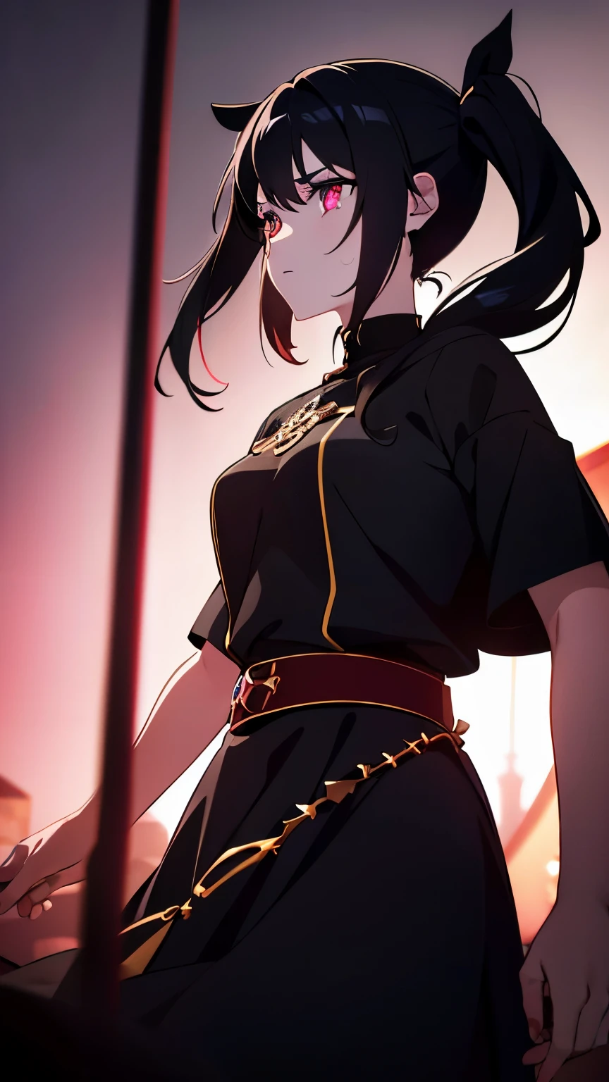 1 girl ,(big Stigmata) , ruined church, bloody rosary , (floating hair, floating skirt), ((blood sea)),from side, character focus, ((black light)),((dark lighting)), cinematic lighting ,(darkness), (concept art), ((rape face)) ,black long straight hair, black hair, pigtail hairstyles, long straight pigtails, hair ribbon , red eyes color, black dress, (glowing eyes), high resolution,(incredibly absurdres) ,extremely detailed CG unity 8k wallpaper, ((masterpiece)), ((top-quality)), (beautiful illustration), ((an extremely delicate and beautiful)), (masterpiece, Best quality, ultra high resolution), 1 girl, black T-shirt, Black hair, pale skin, Black Crown, red eyes, Luminous_eyes, neon eyes, ultra detailed eyes, Beautiful and detailed face, detailed eyes, (Centered, torso), (tears), (wide shot:0.9), facing the viewer, Eye level